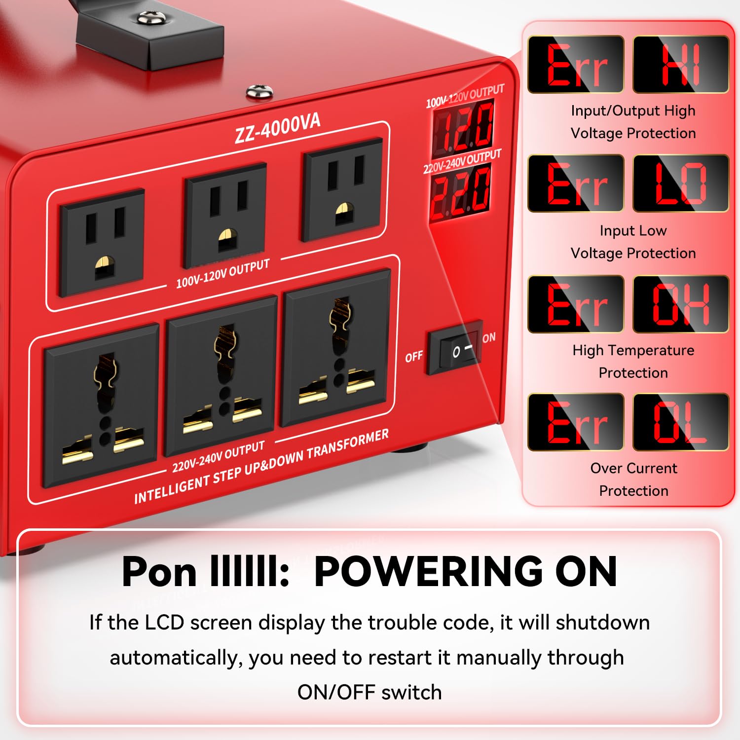 Olteanp 4000 Watt Voltage Converter Transformer Heavy Duty Step Up/Down Power Converter 220V To 110V, 110V To 220V With 3 Us Out