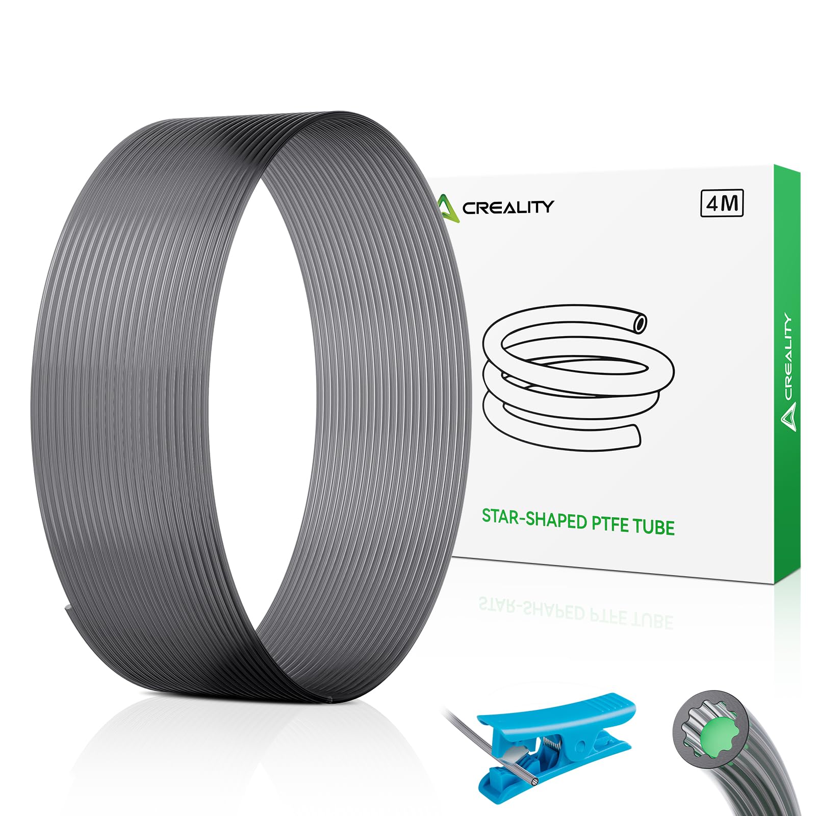 Creality PTFE Tube 4m 3D Printer Accessories, Low-Resistance Star-Shaped Inner Channel,High-Temperature Resistant Up to 260C, Re