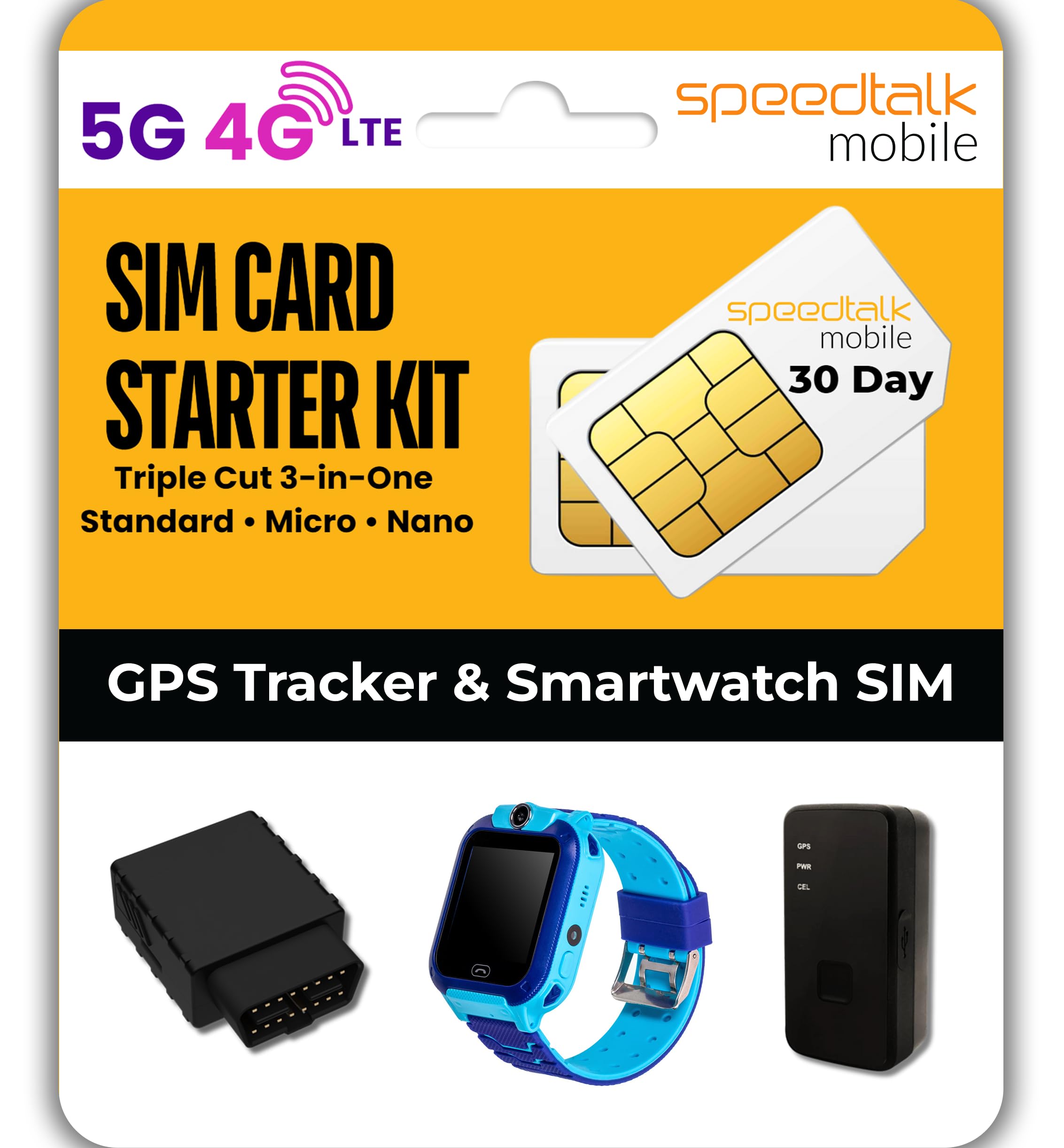Speedtalk Mobile Gps Tracker Sim Card Starter Kit | 3 In 1 Universal Simcard: Standard, Micro, Nano For Kids Senior Pet Car Fitn