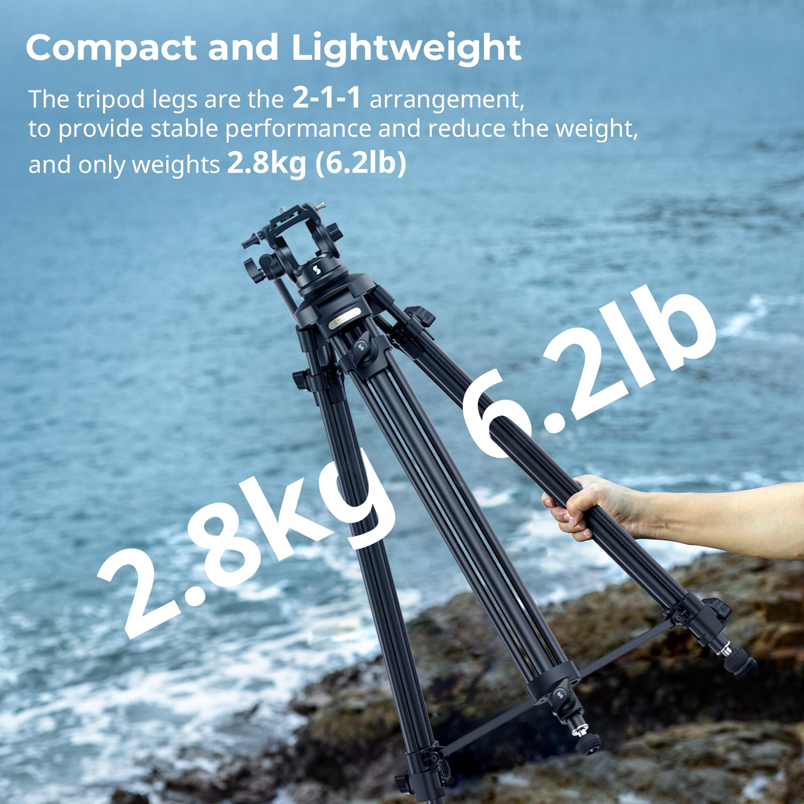 Smallrig Ad-50Lite Video Tripod, Heavy Duty Tripod With 360Fluid Head, 62 Aluminum Alloy Travel Tripod With Qr Plate, Lift Rope,