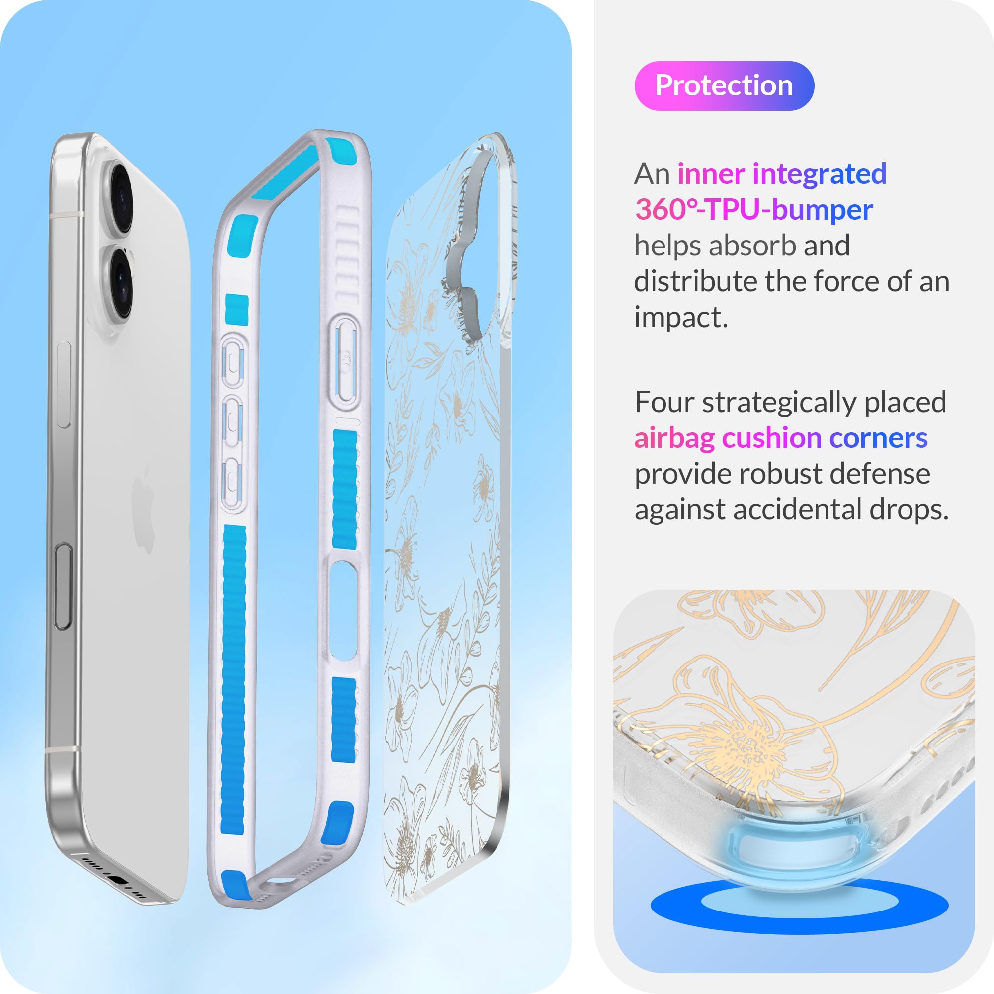 Lonli Hue   For Iphone 16 Case   Gold Floral Phone Case   [360 Shock Absorbent Bumper]   Cute, Unique And Aesthetic Phone Cover