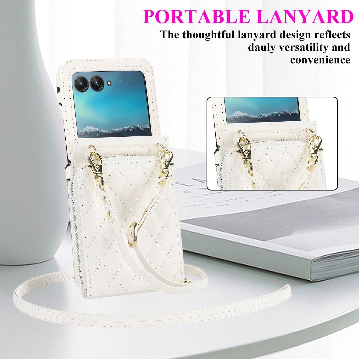 Ninki Compatible For Motorola Razr 2024 Plus Case With Card Holder,Leather Case For Moto Razr 2024 Plus Finger Loop Strap Anti-F