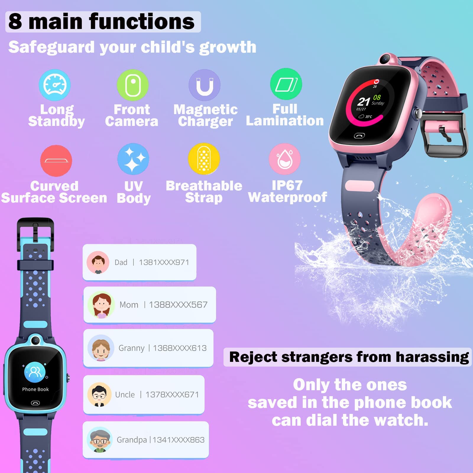 Topuser 4G Gps Smart Watch For Kids Boys Girls Watches [Global Version] Sos Emergency Alarm Waterproof Smartwatch With Text Vide