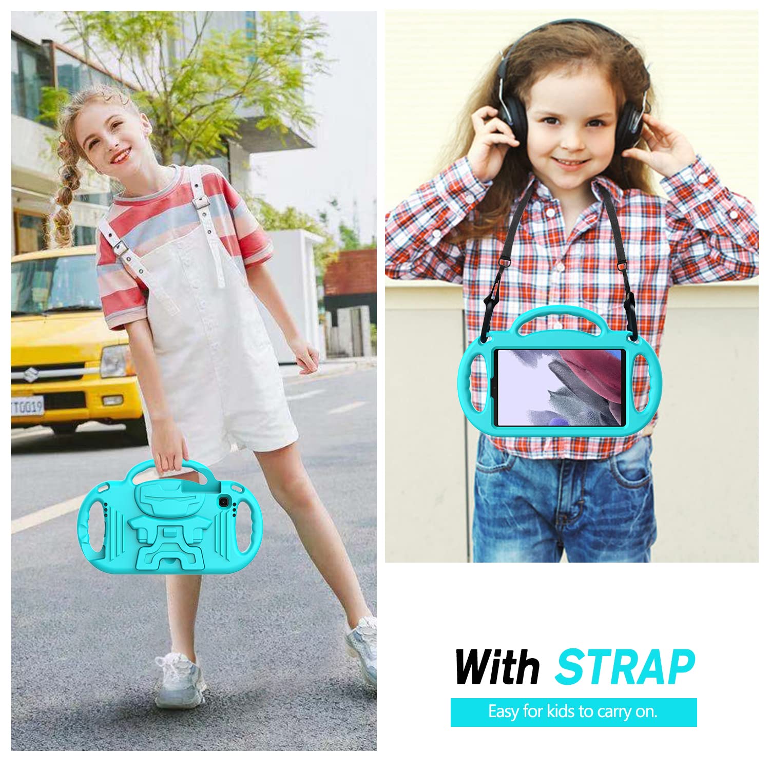 Avawo Kids Case For Samsung Galaxy Tab A9 2023 8.7 Inch/A7 Lite 2021 Cover, With Strap, Shockproof, Lightweight Handle Stand 202