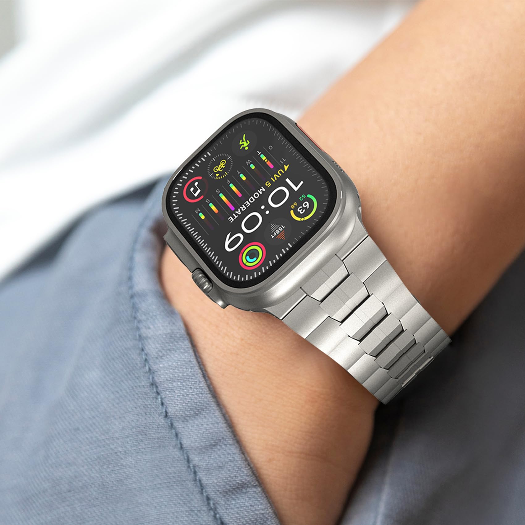 Lululook Titanium Band For Apple Watch Ultra 2/1, Grade 2 Titanium Metal Replacement Watch Band 49Mm With Folding Clasp For Iwatch Ultra 1/2 Men Titanium Color