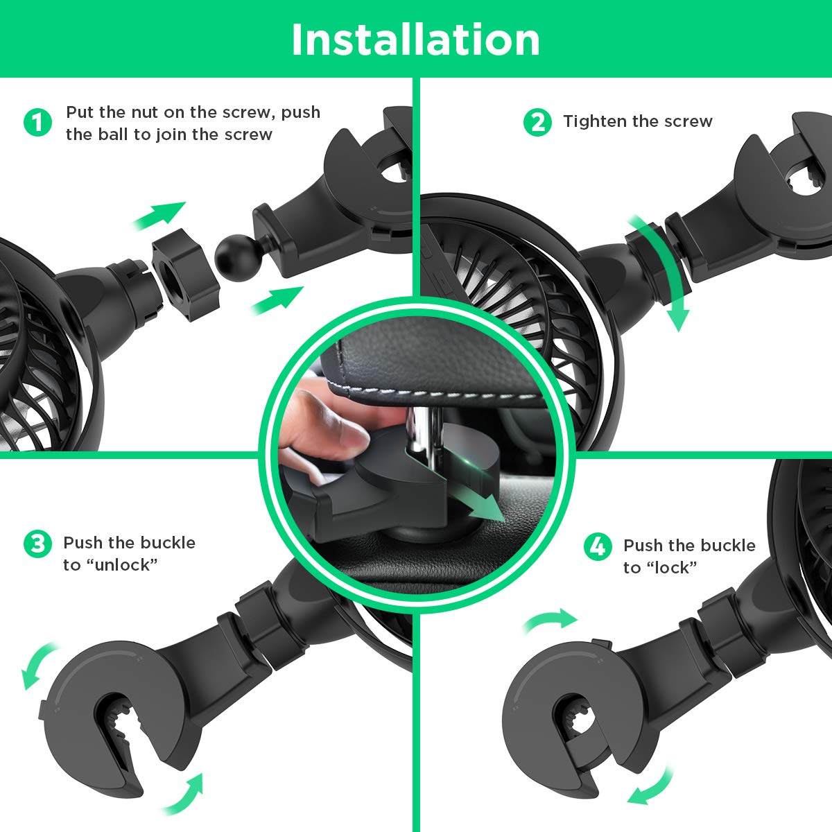 Lemoistar Car Fan, Usb Powered Car Circulator Fan With Multi Directional Hook, 4 Speed, 360 Rotatable Personal Cooling Vehicle F