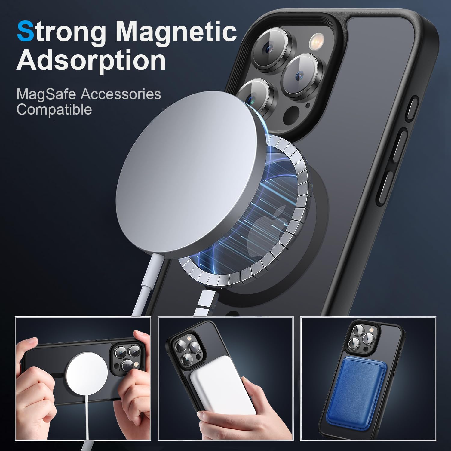 Yzoiko Strong Magnetic Case For Iphone 16 Pro [2 Tempered Glass Screen Protectors] Compatible With Magsafe Shockproof Slim Thin