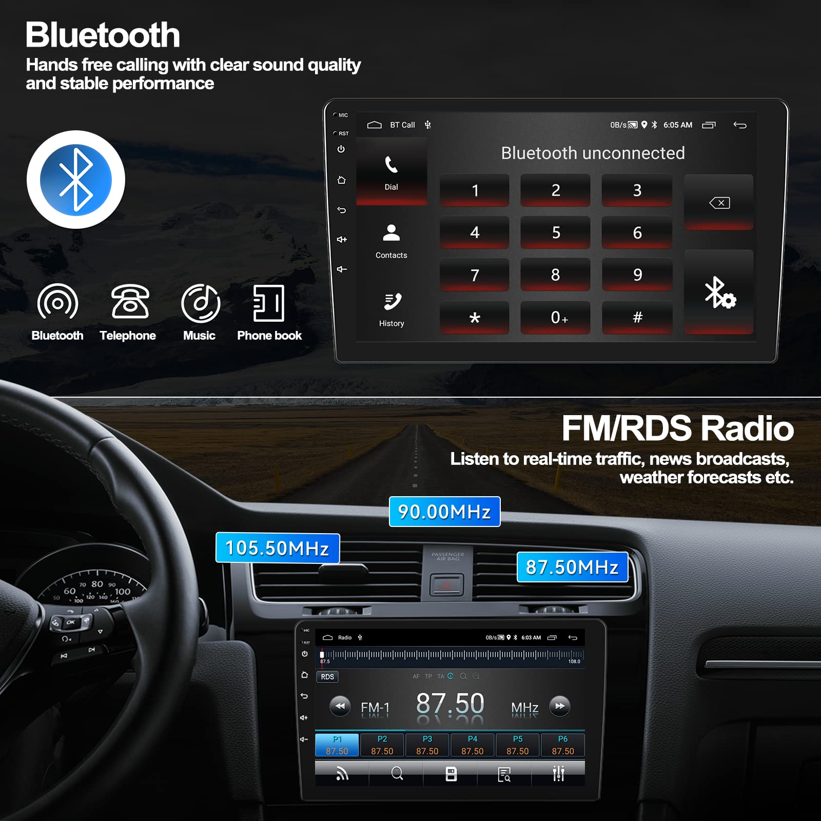 Android 13 Car Radio 10 Inch Touch Screen Gps Sat Navi Stereo Player Amprime 2 Din Bluetooth Wifi Fm Receiver Mobile Phone Mirror Link Dual Usb + Backup Camera