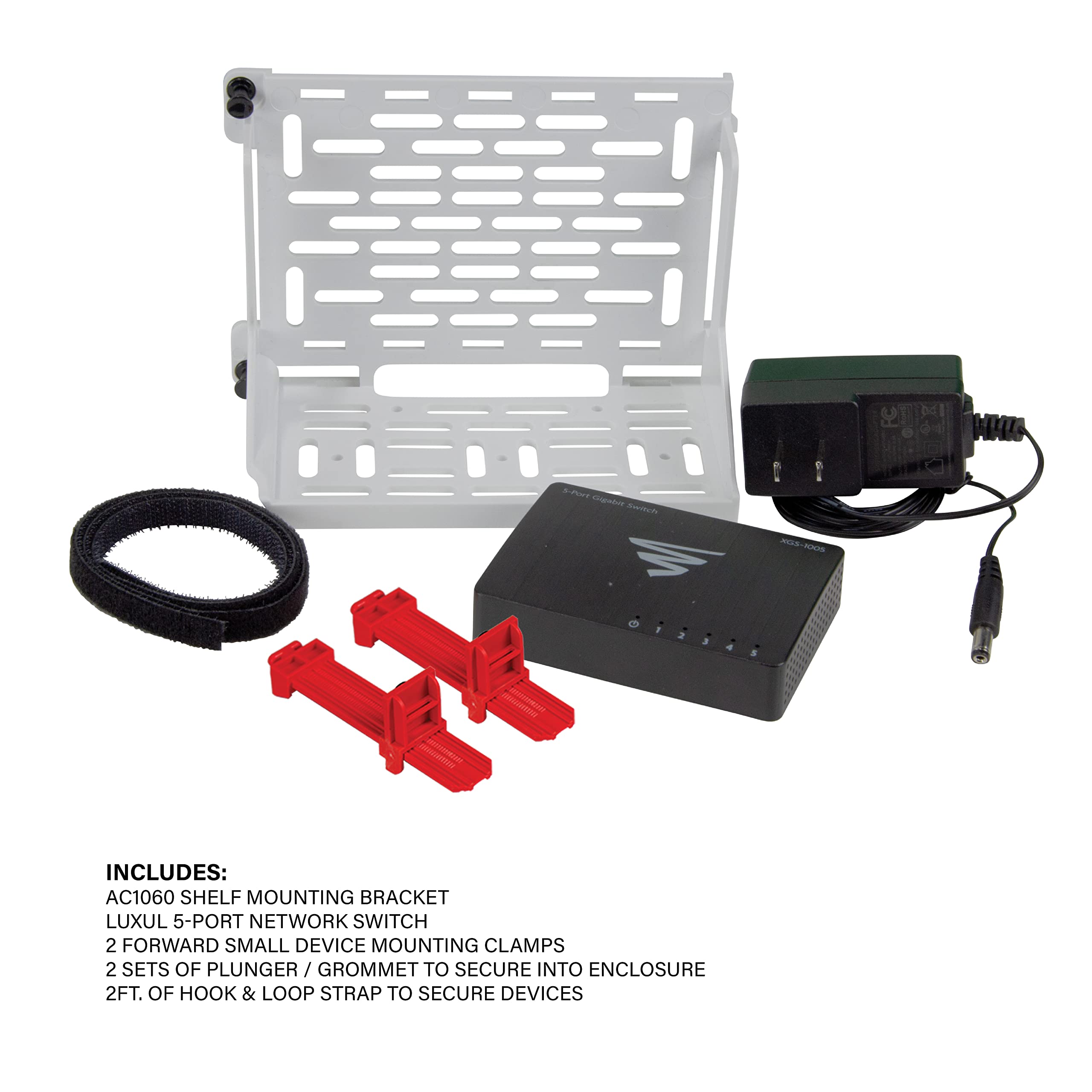 On Q Ac1060 L5 Shelf Moutning Bracket With 5 Port Switch, White/Black