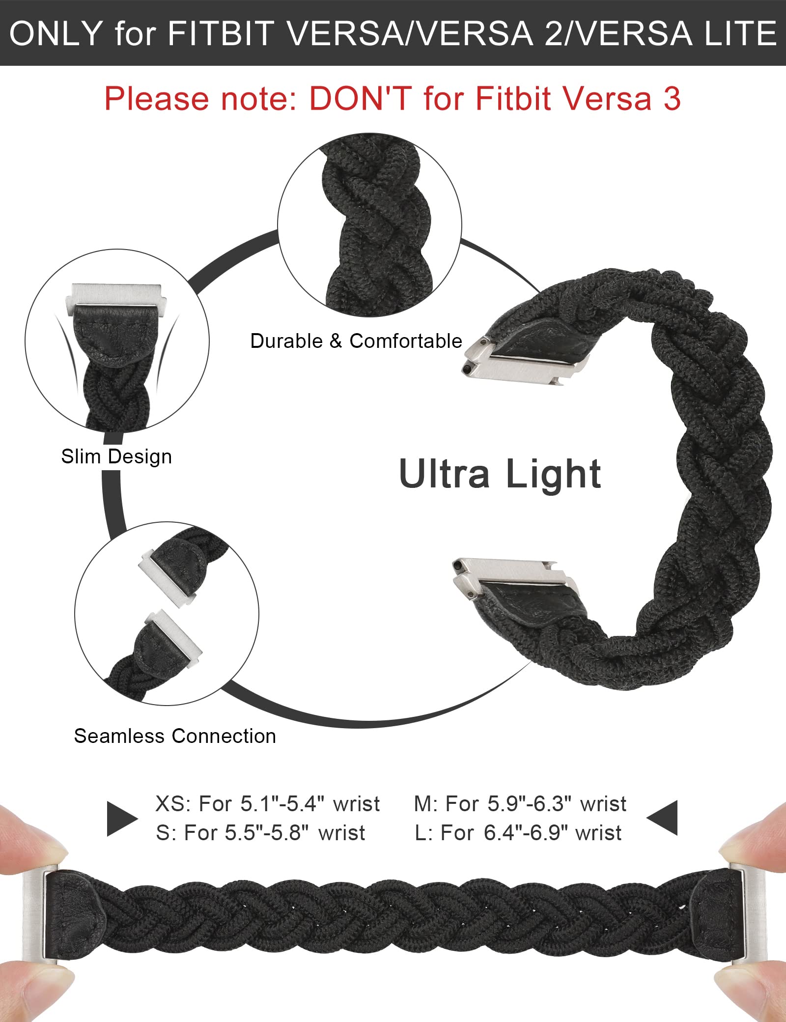 Wearlizer Compatible With Fitbit Versa 2/Lite Bands For Women, Cute Elastic Braided Wristband Strap Stretchy Loop Bracelet Acces