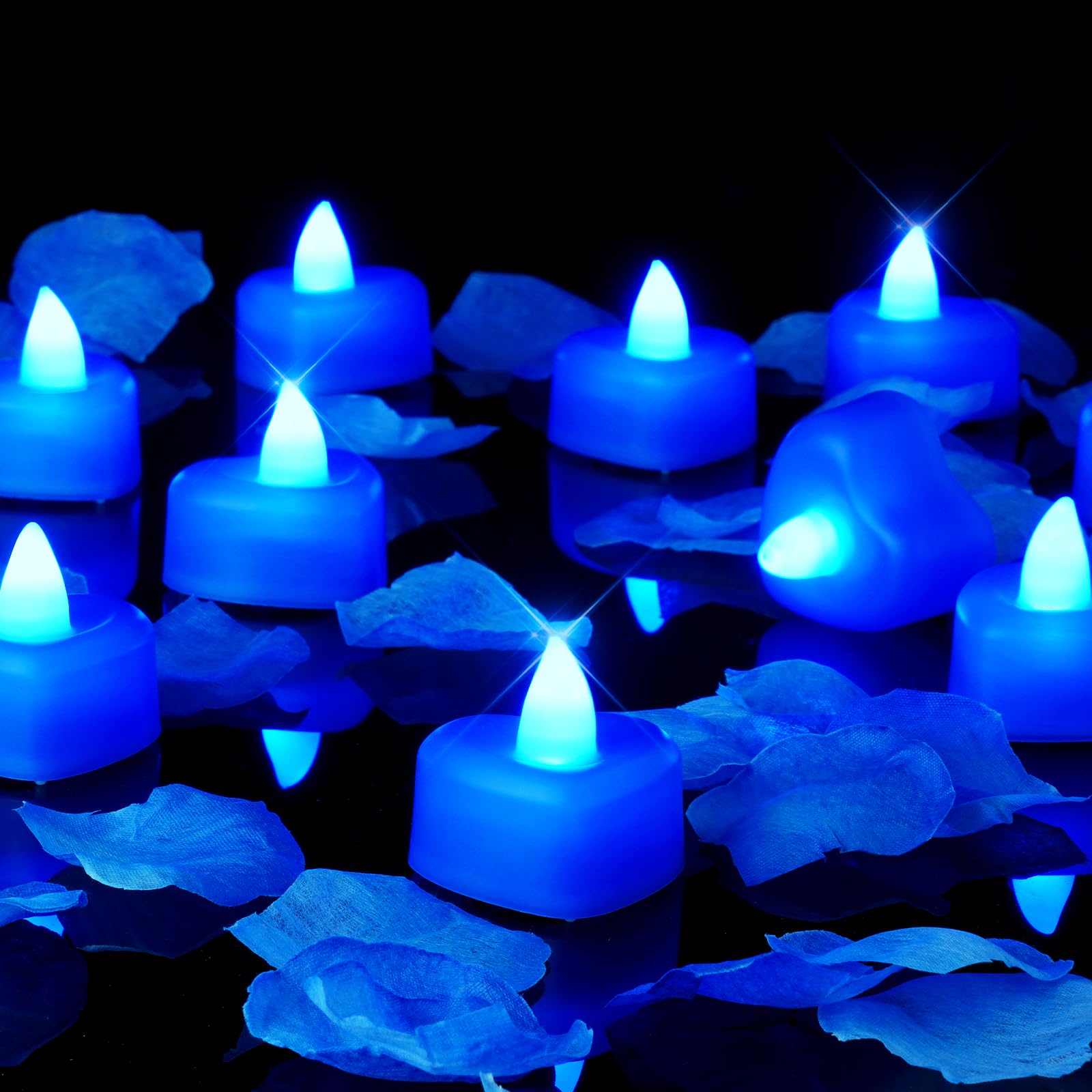 Amagic 1000 Pieces Blue Artificial Rose Petals With 12 Blue Heart Led Tea Lights, Rose Petals, And Candles Set For Proposal, Ann