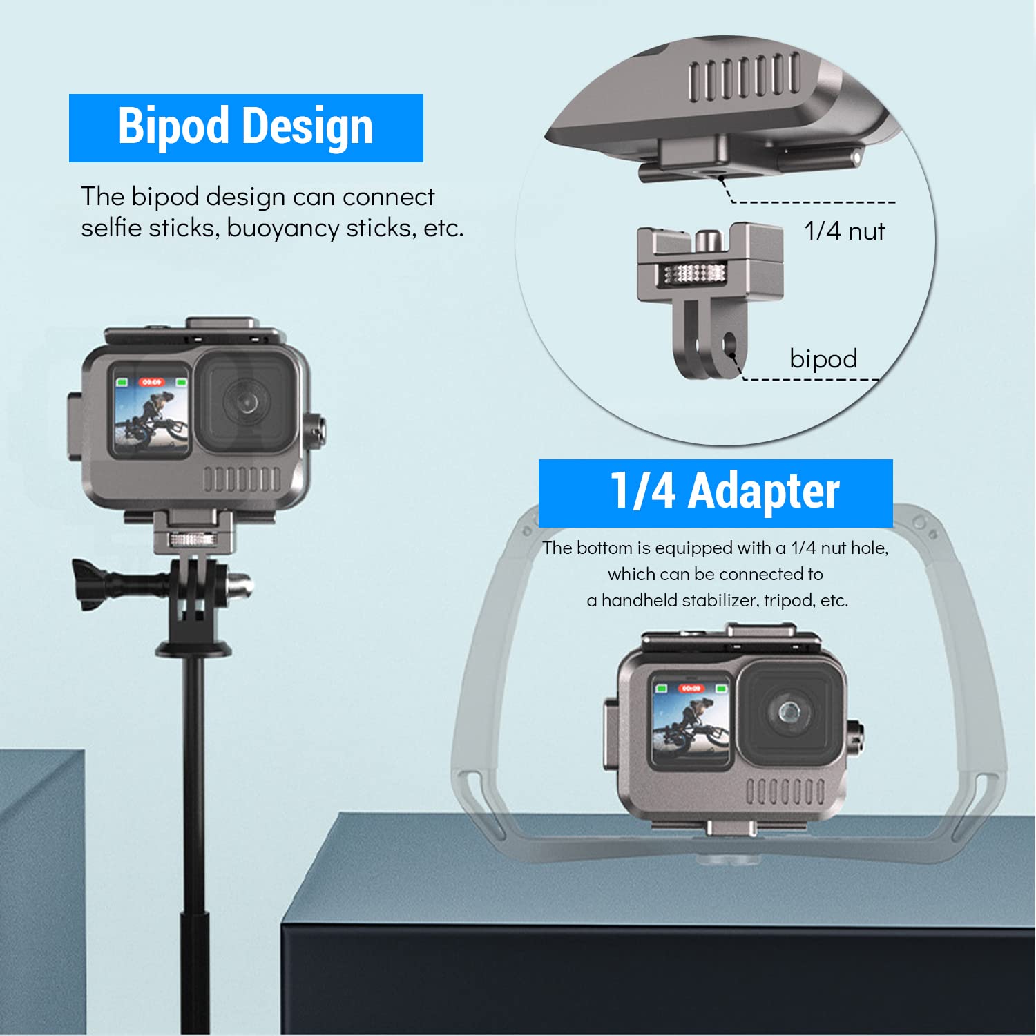 Aluminum Waterproof Case For Gopro Hero 12/11/10/9 Black, Protective 131Ftunderwater Dive Housing Shell With 2 Cold Shoe For Gop