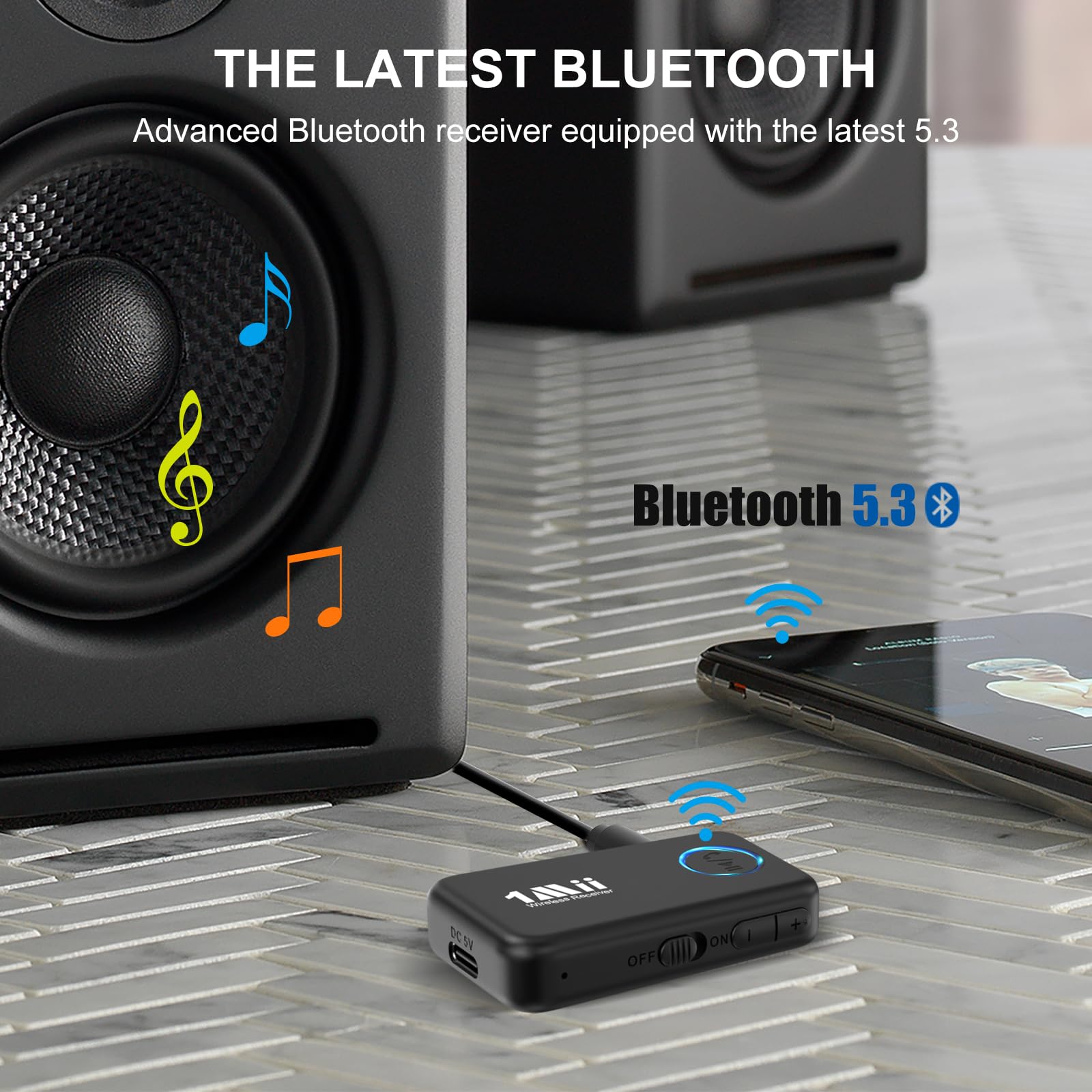 1Mii Bluetooth 5.3 Music Receiver For Car/Home Stereo, Aux Bluetooth Adapter For Car With Volume Control Supports Hands Free Cal