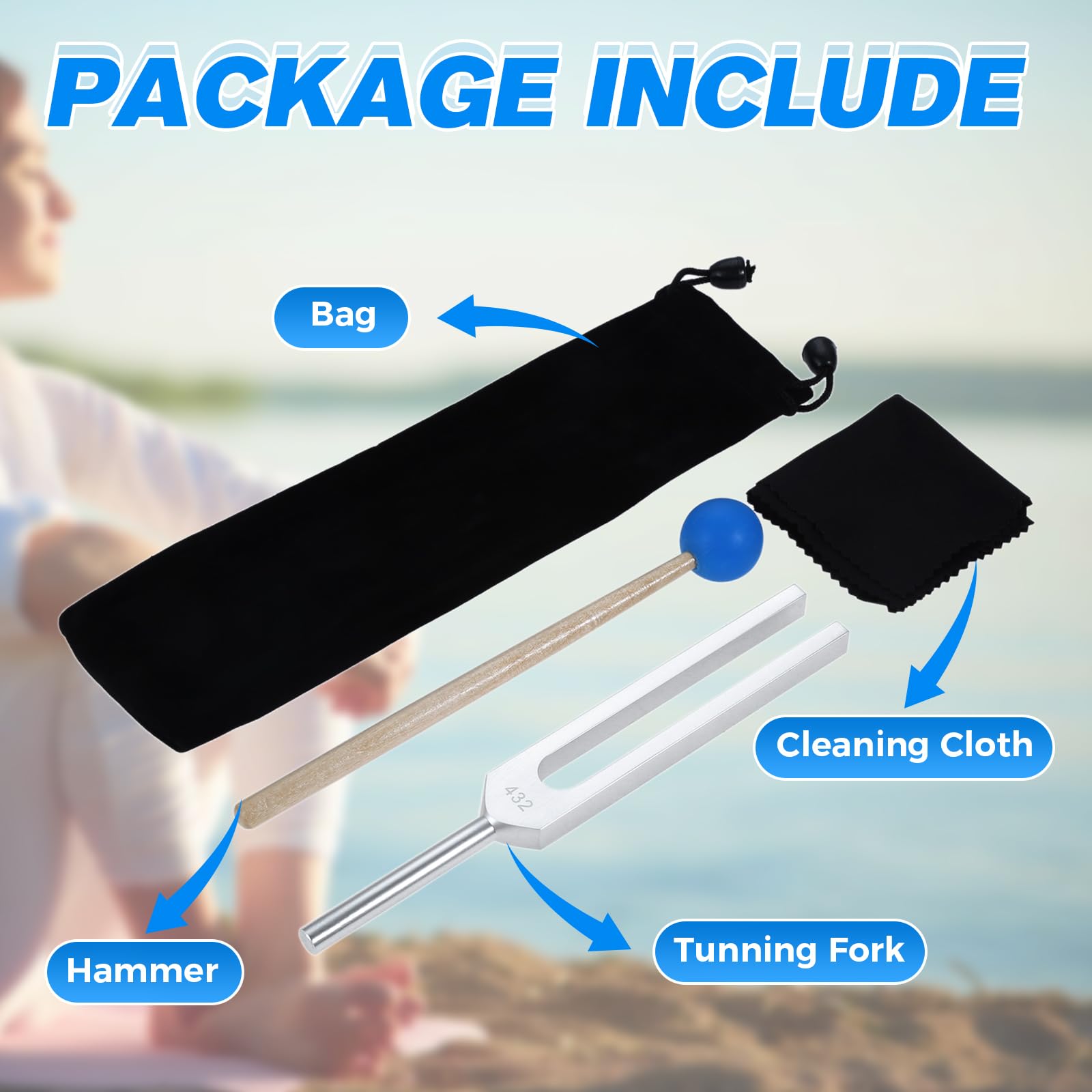 432 Hz Tuning Fork Set For Musical Instrument Chakra, Stress Alleviation, Relaxation   With Silicone Hammer Bag Cleaning Cloth