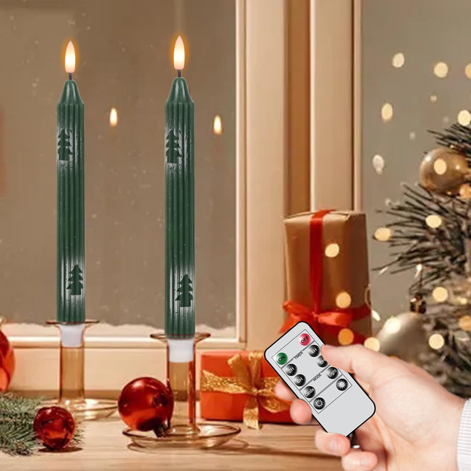 Eldnacele Christmas Flickering Flameless Candles Remote And Timer, Battery Operated Vertical Stripe Taper Candles 3D Wick Real W