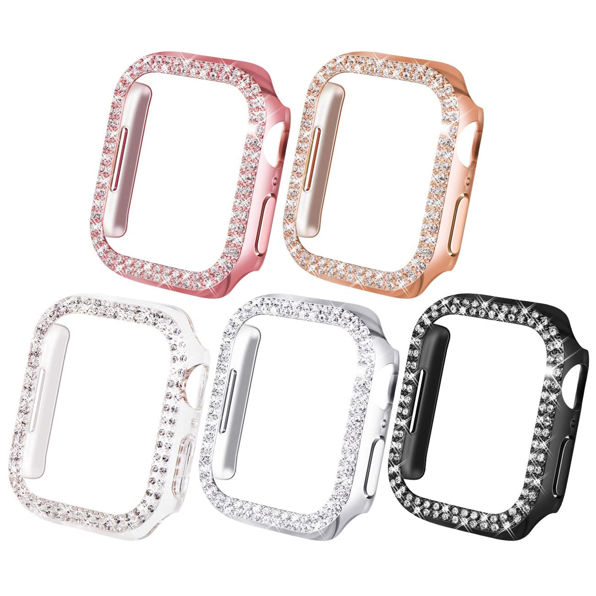 Newways Bling Cases Compatible For Apple Watch 40Mm, Protective Bumper For Iwatch Se Series 6 5 4 3 2 1 (40Mm, Black/Pink/Rose G