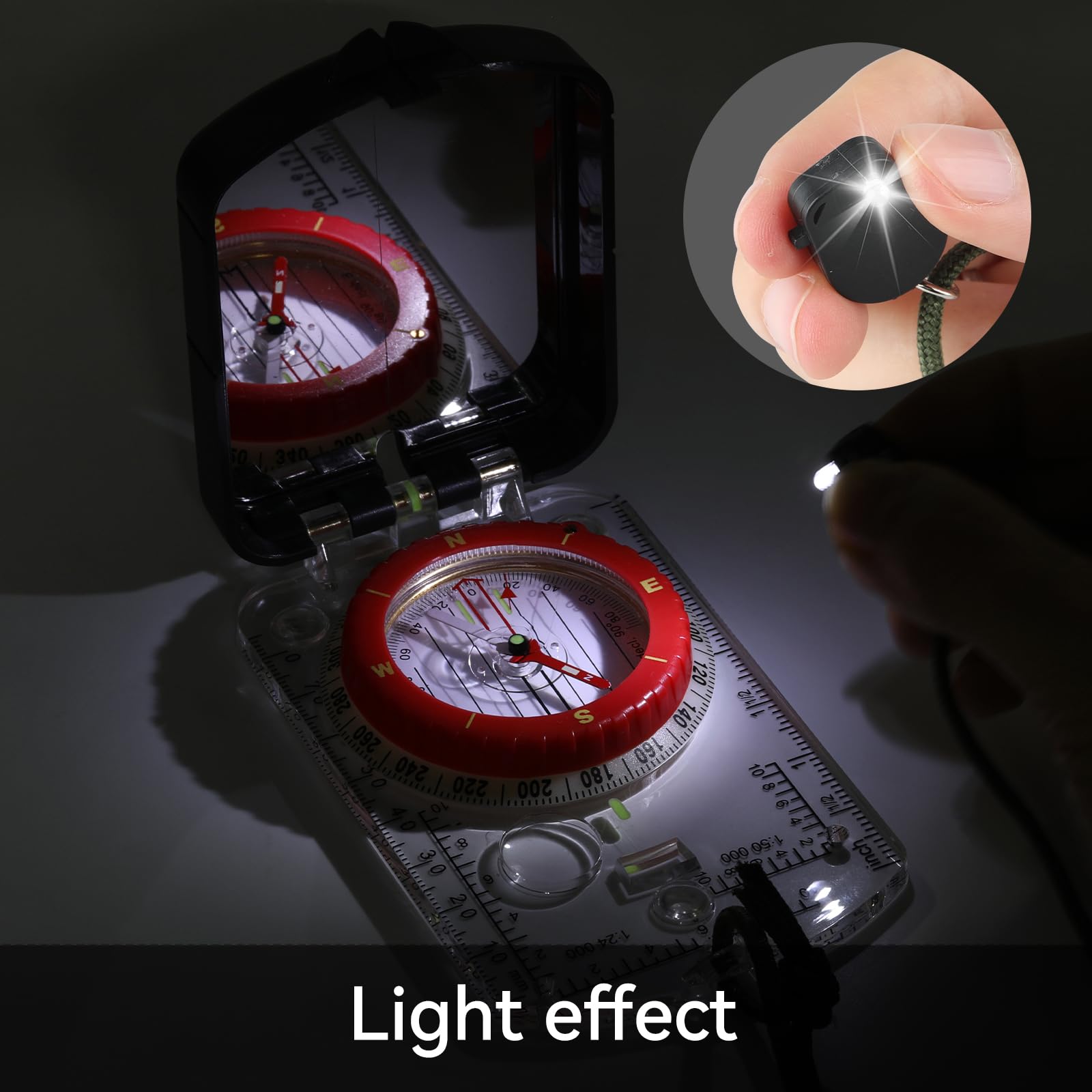 Compass Hiking Survival With Sighting Mirror, Declination Adjustment, Clinometer, And Led Light-Built For Hiking, Camping, Hunti