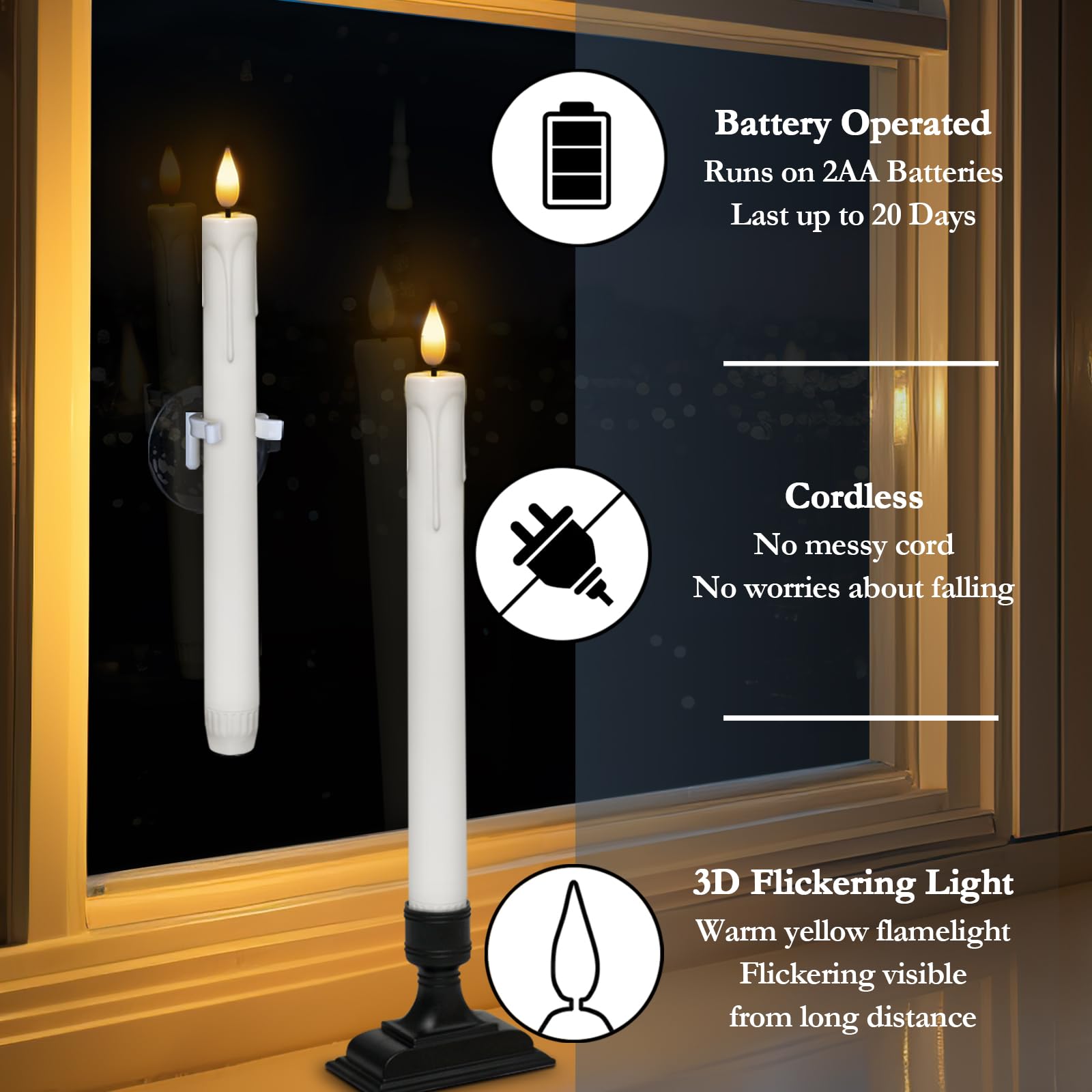 Homemory 6 Pcs Window Candles With Remote Timer Dimmer, Battery Operated Taper Candles With Holders And Suctions, White Christma