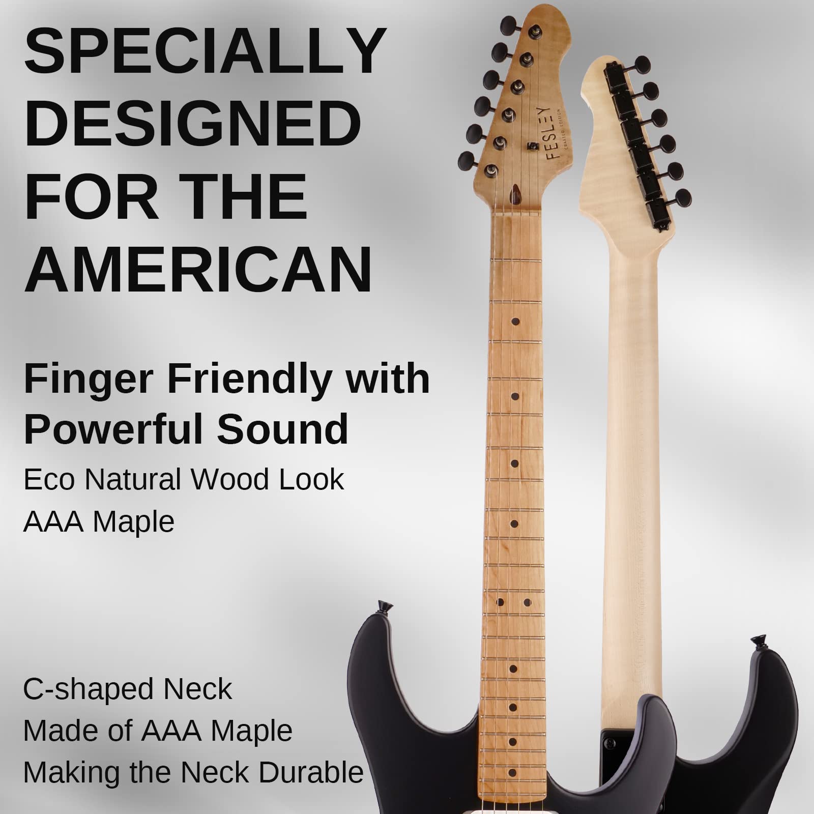 Fesley Electric Guitar, Full Size Solid Body, Hss 6 Strings, F St Style, Right Handed, Aaa Hard Maple Neck & Fretboard Minimalis