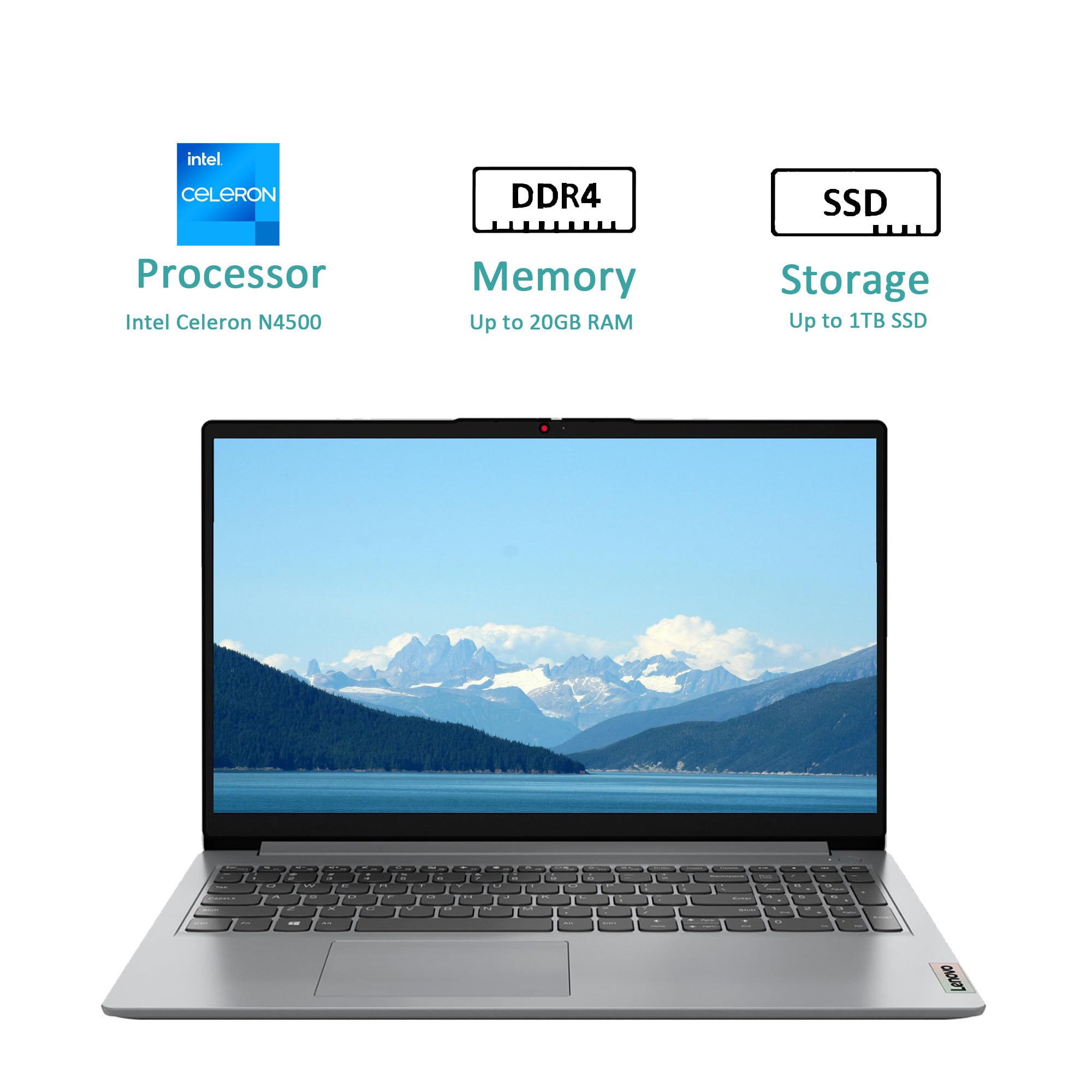 Lenovo Ideapad 1 Laptop, 15.6 Inch Anti-Glare Display, Intel Celeron Processor, 8Gb Ram, Storage: 128Gb Ssd+128Gb Emmc, Windows