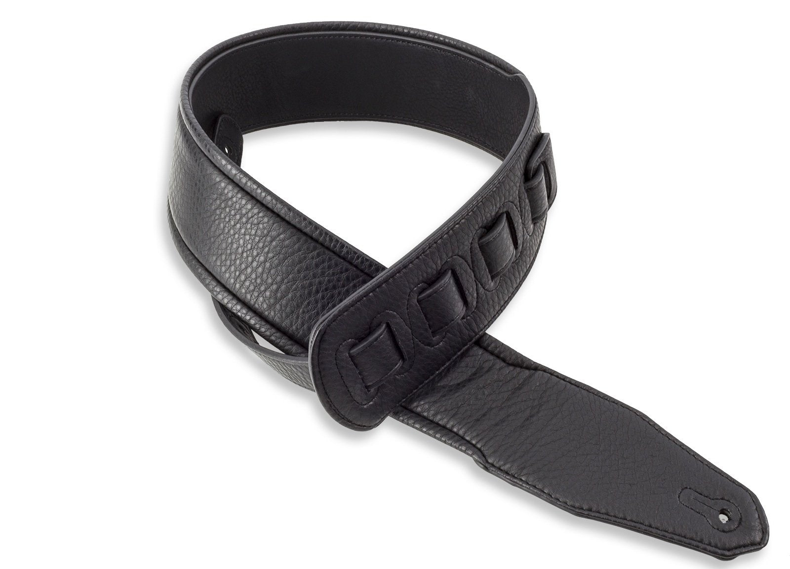 Walker & Williams G-15 Black Leather Natural Texture Guitar Strap With Thick Padding For Acoustic, Electric, And Bass Guitars