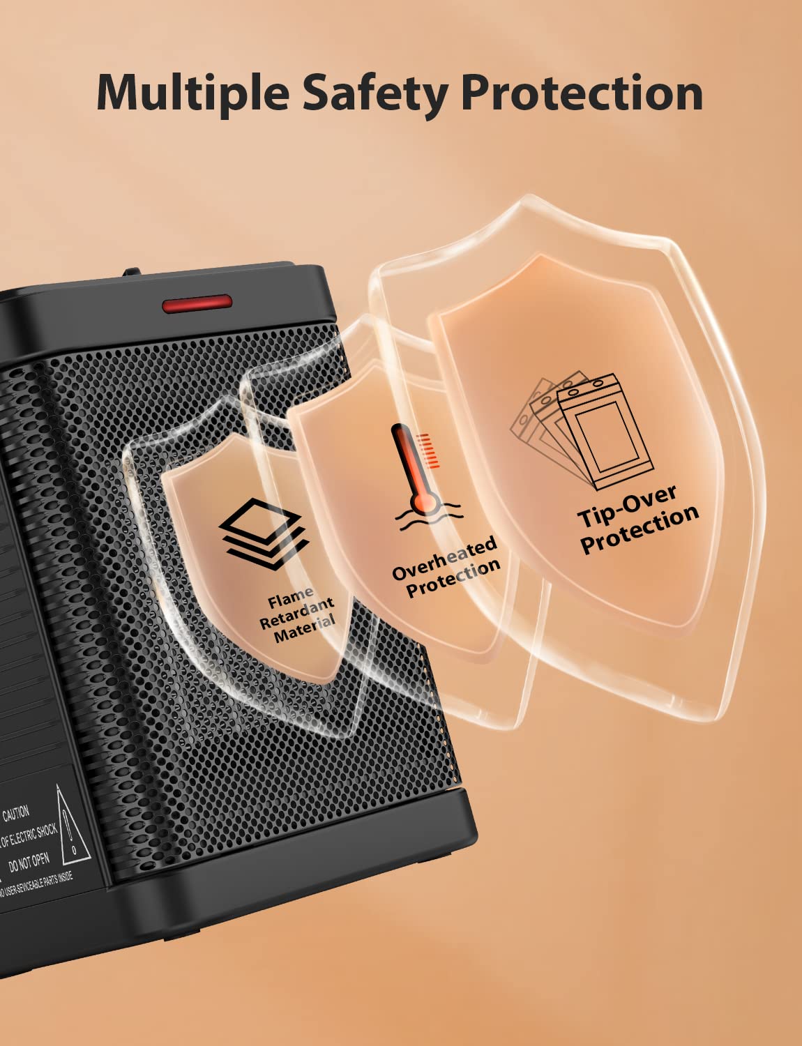 1500W Space Heater, Small Space Heater For Indoor Use, Ptc Ceramic Space Heater With Thermostat, 3 Modes, Safety Quiet Heating,