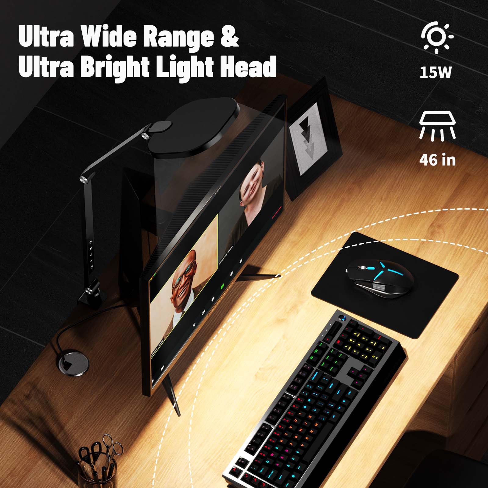 Litones Video Conference Light For Zoom Meeting, 15W Desk Lights With Clamp For Home Office, Eye Caring Side Emitting Tech With