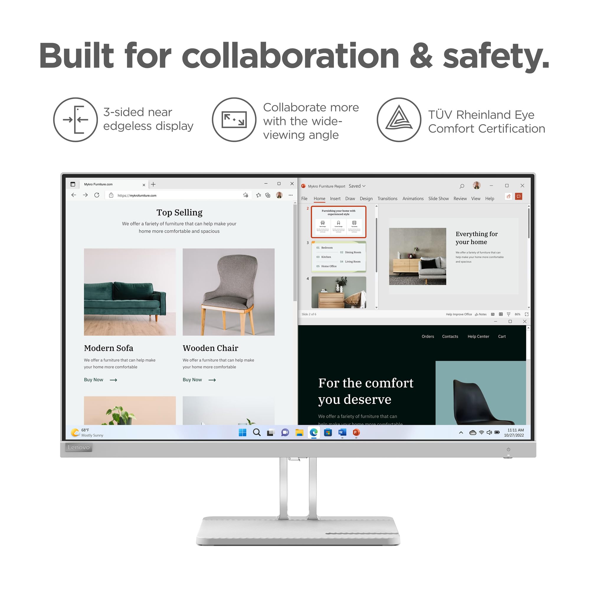 Lenovo L27E-40 Monitor, 27    Display, Full Hd Resolution, 300 Nits Brightness, 100Hz Refresh Rate, Amd Freesync, Hdmi 1.4 And V