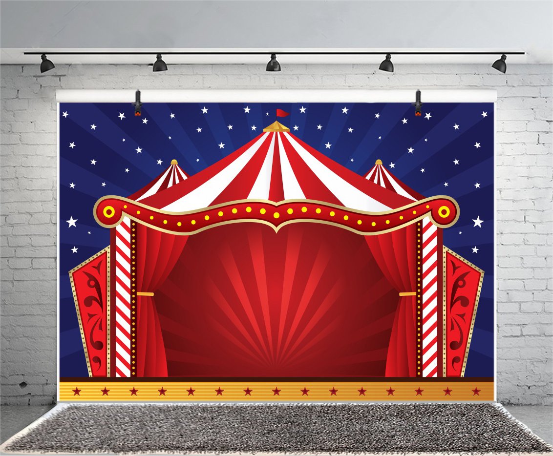 Lfeey 10X8Ft Circus Photography Backdrop Red Tents Night Stars Carnival Photo Background Baby Kids Child Birthday Party Decor Wa