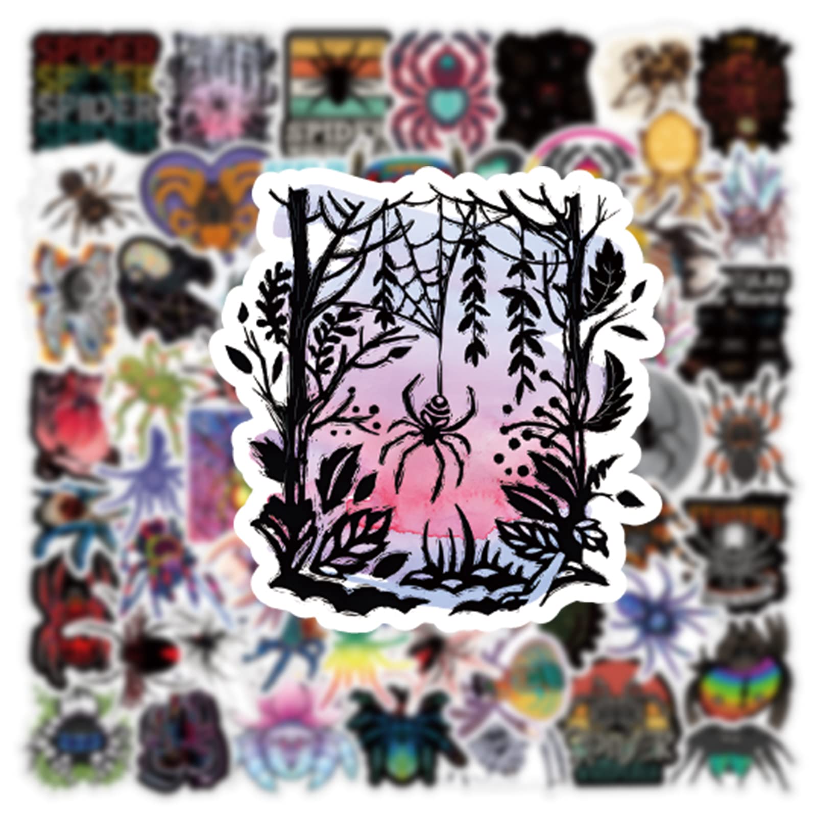 Spider Halloween Stickers 63Pcs Cute Cartoon Horror Fear Animals Pack | Cool Colorful Deacls Graffiti Vinyl Pvc Waterproof For A