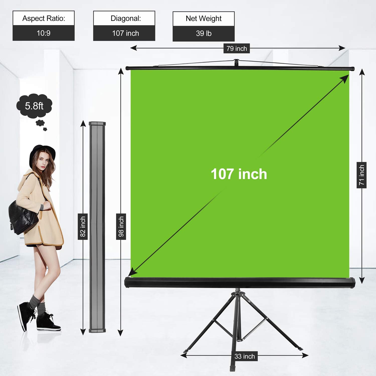 Emart 107'' Green Screen Stand, Professional Chromakey Background With Auto Locking Frame, Collapsible Portable Screen With Adju