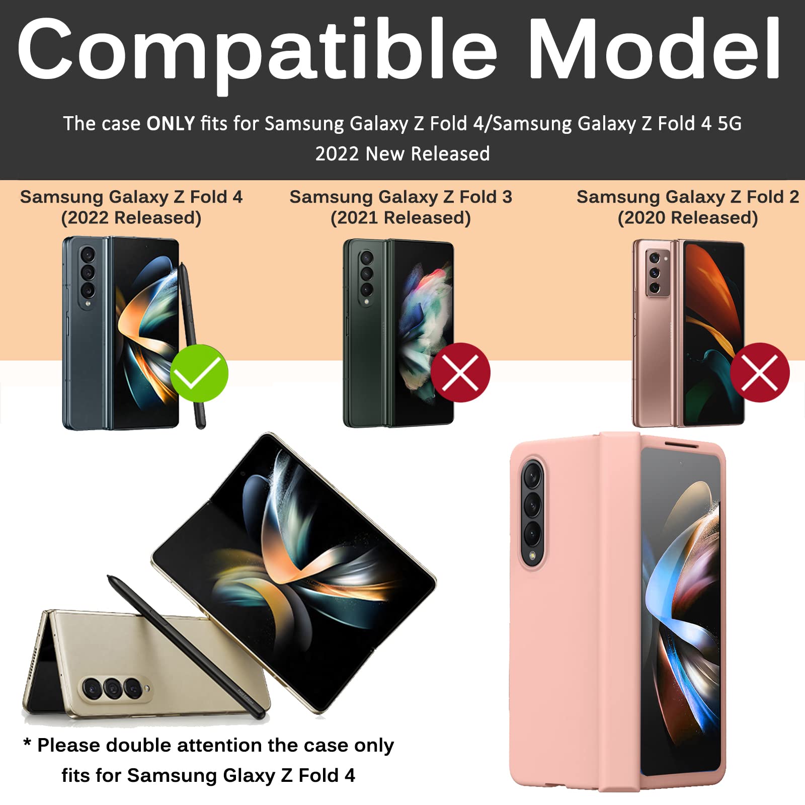 Miimall Samsung Galaxy Z Fold 4 Hinge Case with Glass Protector Hard All-Inclusive Pink