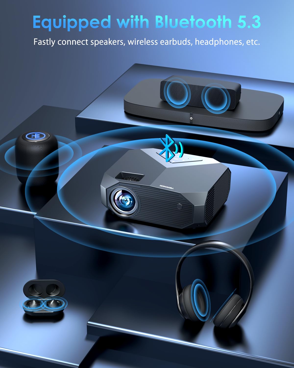 Yowhick 4K Projector With Wifi And Bluetooth, 12000L Native 1080P Outdoor Portable Movie Projector, Smart Video Projector, 50% Z