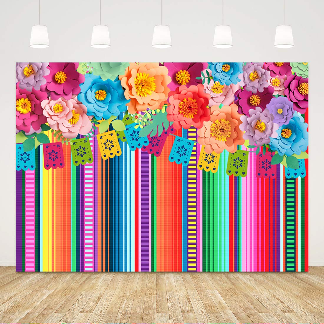 Ticuenicoa 7X5Ft Mexican Fiesta Backdrop Photobooth Flowers Fiesta Background Drop Cinco De Mayo Backdrop For Pictures Floral Stripes Flags Birthday Party Mexican Party Decoration Photo Booth Props