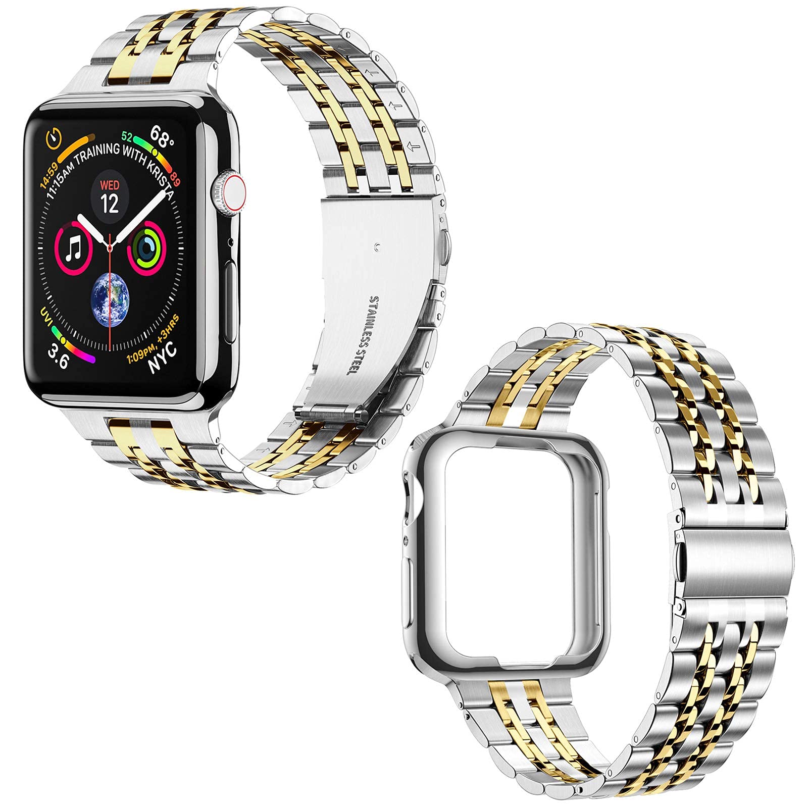 Miohhr Compatible With Apple Watch Band 44Mm 42Mm (Not Series 10), Solid Stainless Steel Metal Strap For Iwatch Series 6 5 4 3 2
