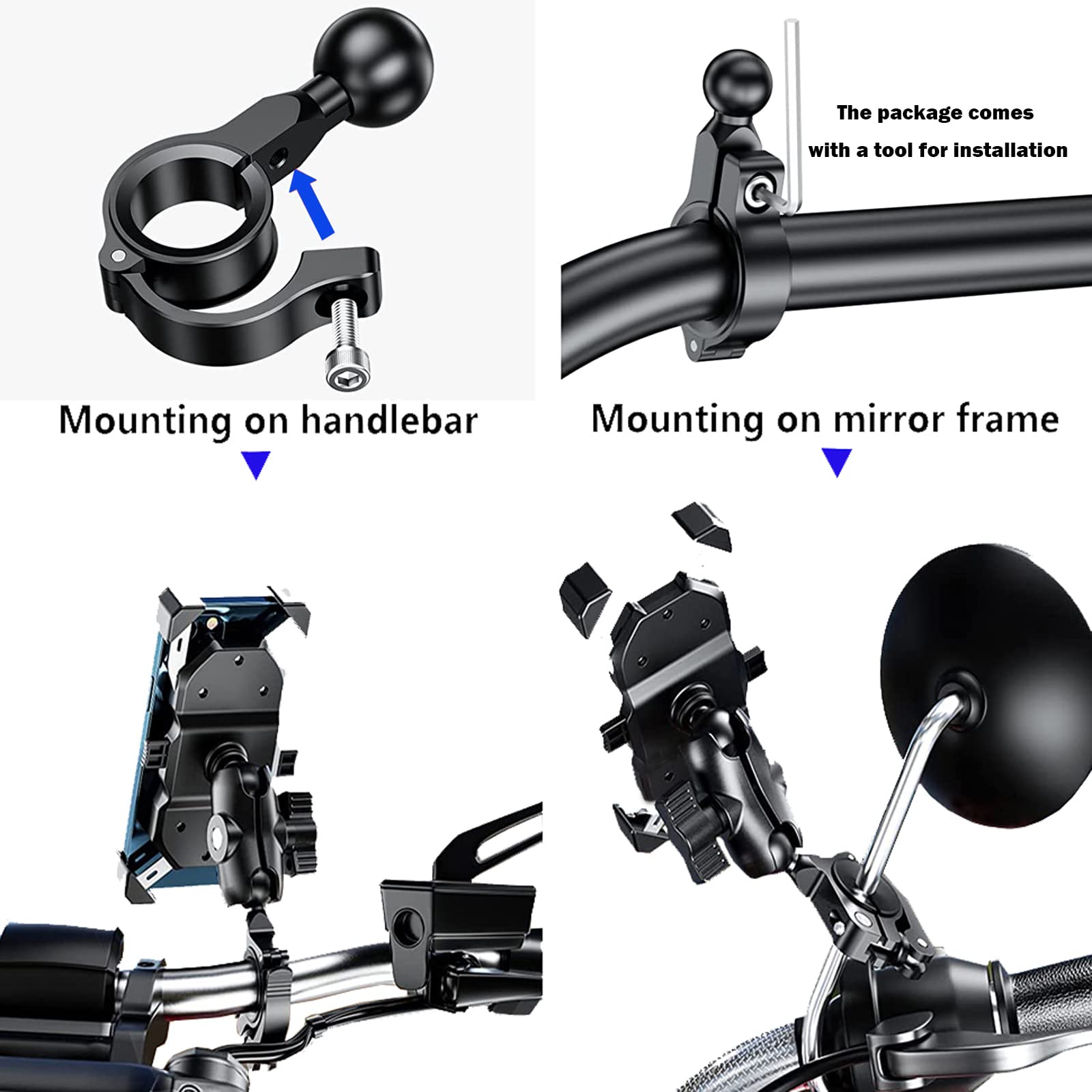 Ball Mount Adapter Aluminum Alloy Handlebar Mini Mount Base With 0.67''(17Mm) Tpu Ball Compatible With Ram Mounts & 0.67'' Ball