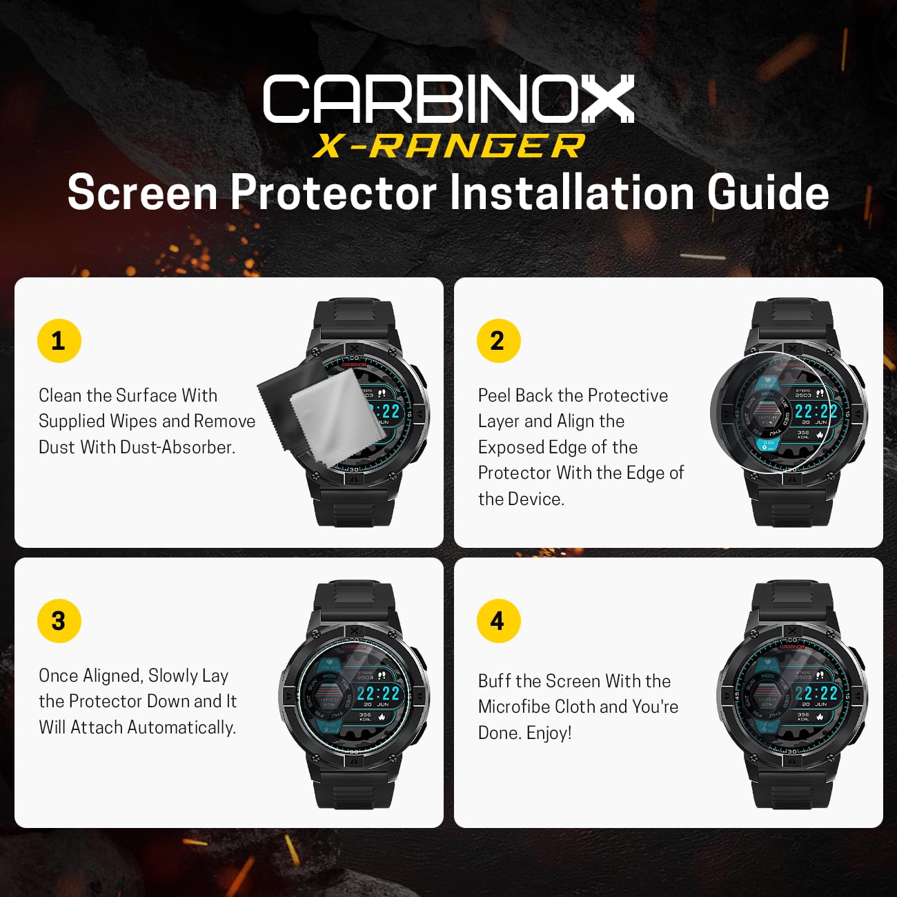 Carbinox Tempered Glass Screen Protector Compatible For X-Ranger Smart Watch - High Transparency, Anti Scratch, High Sensitivity
