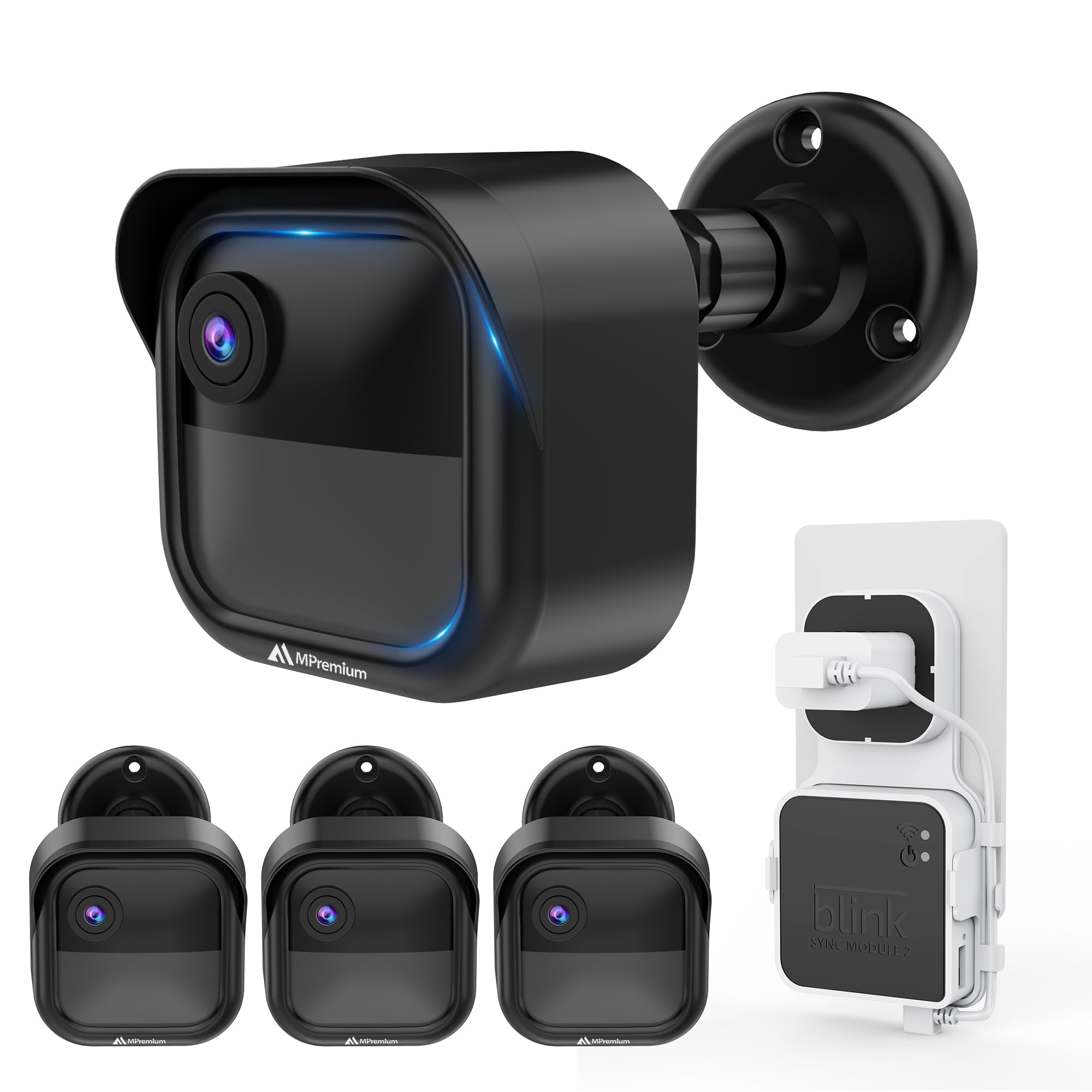 Mipremium Blink Outdoor Surveillance Camera Mount, 360� Adjustable Wall Mounting Bracket 3 Pack & Weatherproof Protective Housing, With Sync Module 2 Outlet (Blink Camera Not Included)