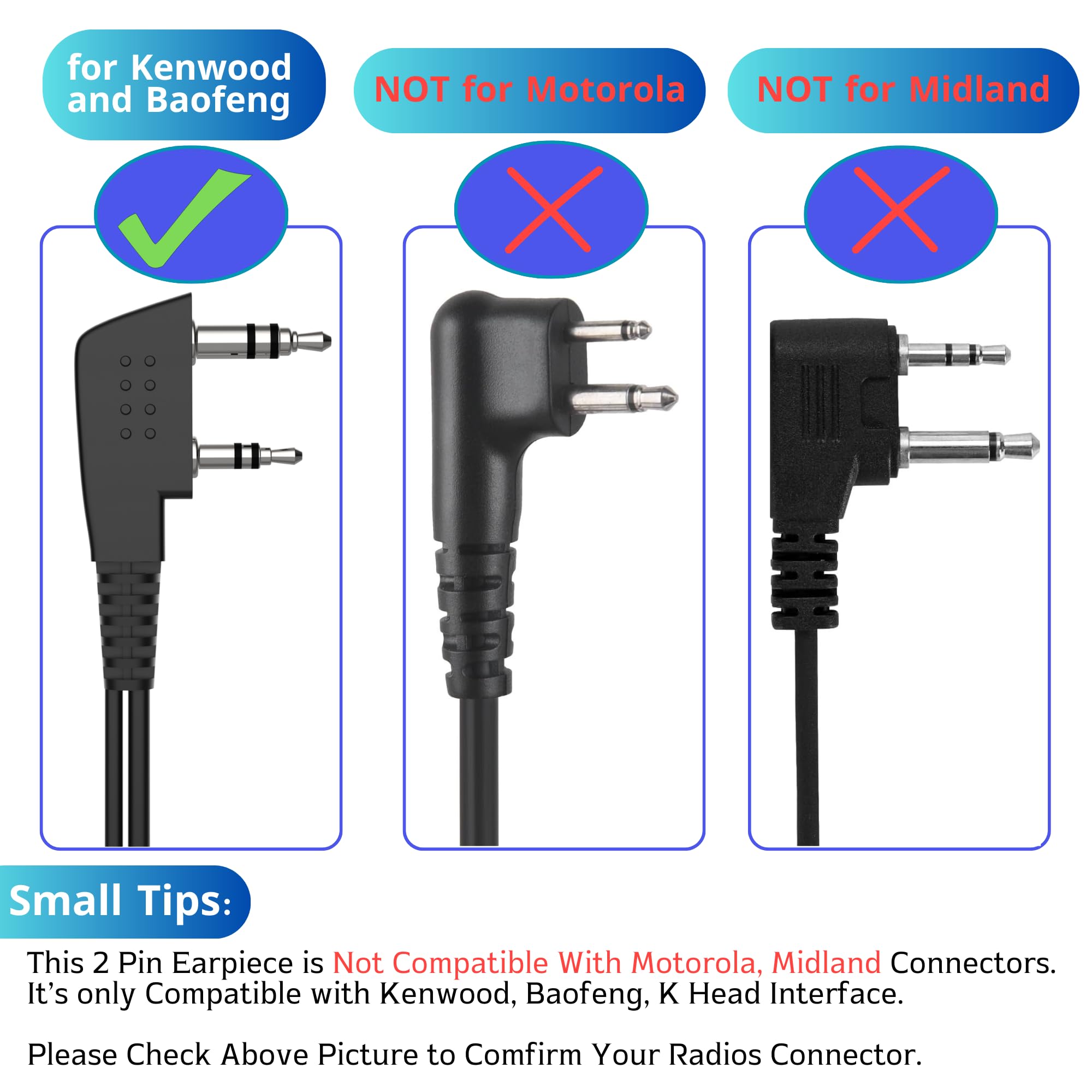 Ketelese Walkie Talkie Earpiece With Mic, Two Way Radio Surveillance Headset With Ptt/Vox, 2 Pin Air Acoustic Tube Earpiece, Com