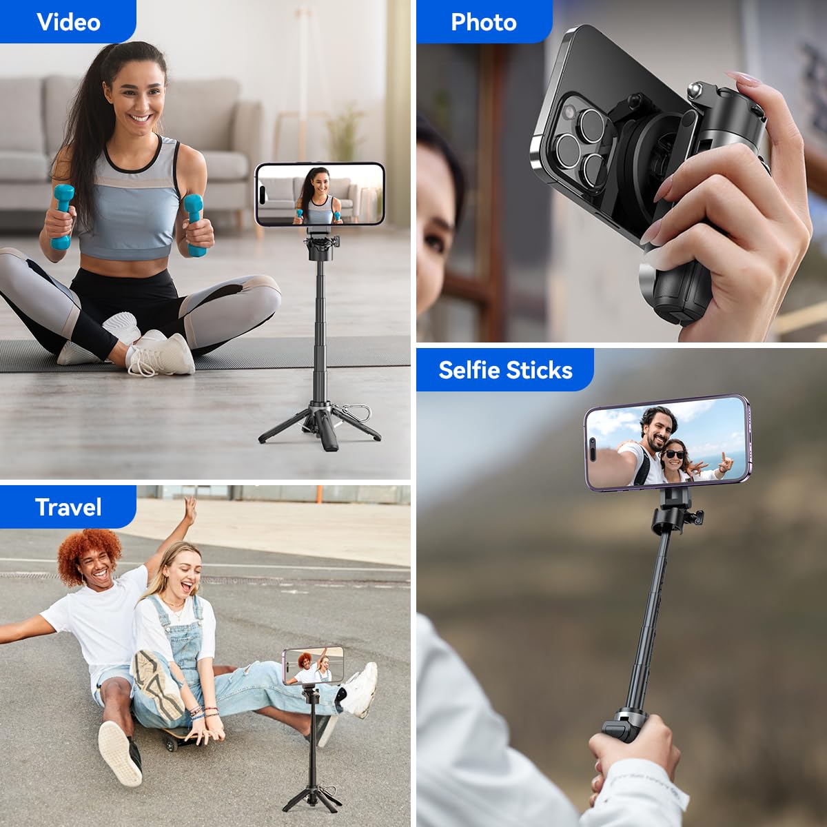 Magnetic Tripod For Iphone With Remote Control,4-In-1 Portable Selfie Stick With Extendable Stand,Phone Travel Tripod For Iphone
