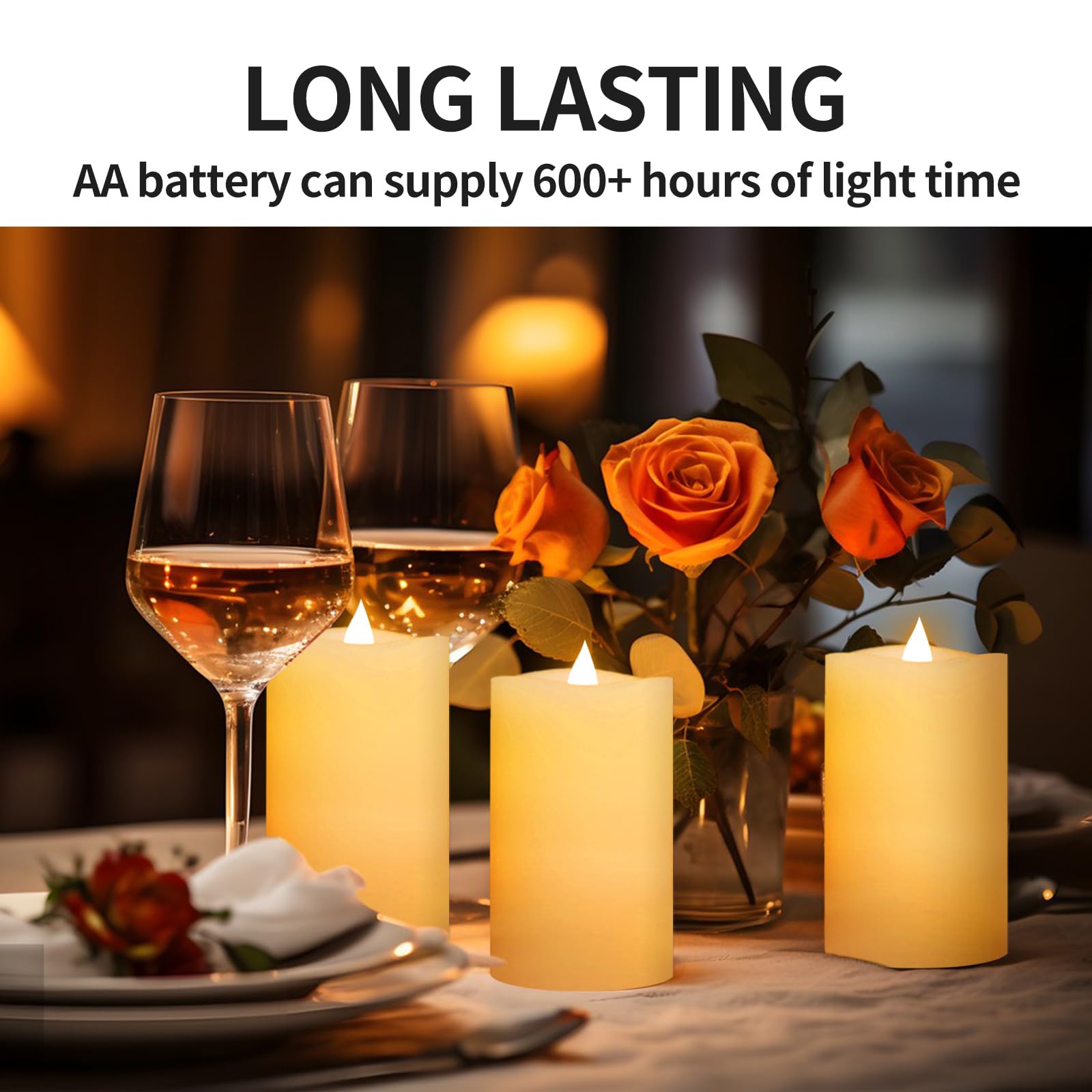 Asldoiweh 3 X 5 White Flameless Candles Set Of 3, 2Aa Battery Life 600 Hours Battery Candles Flickering With Timer, 5 Inch Flame