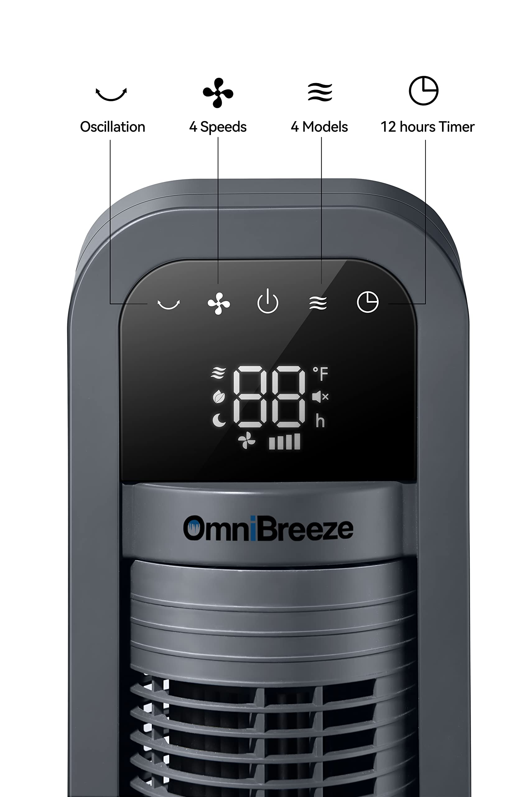 Omnibreeze Digital Electric Tower Fan, Inner Oscillation With Remote Control, Led Display, Standing Bladeless Floor Fans Cooling