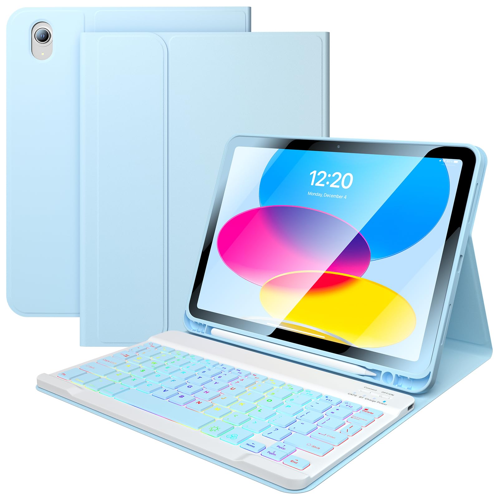 FGZZROU iPad 10th Generation Case with Keyboard, 10.9 Inch - 7-Color Backlit Detachable Wireless BT Keyboard Folio Protective Ca