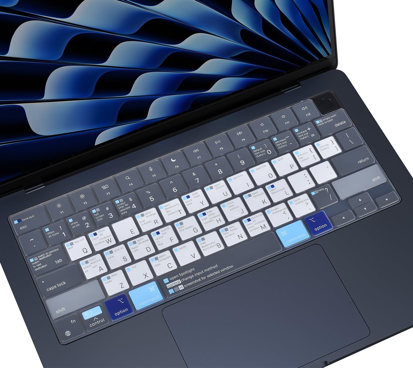 Keyboard Cover Compatible With Macbook Air 13.6 M2 M3 A2681 A3113 2022 2023 2024, Macbook Air 13.6'' M2 M3 Chip Mac Os X Shortcu