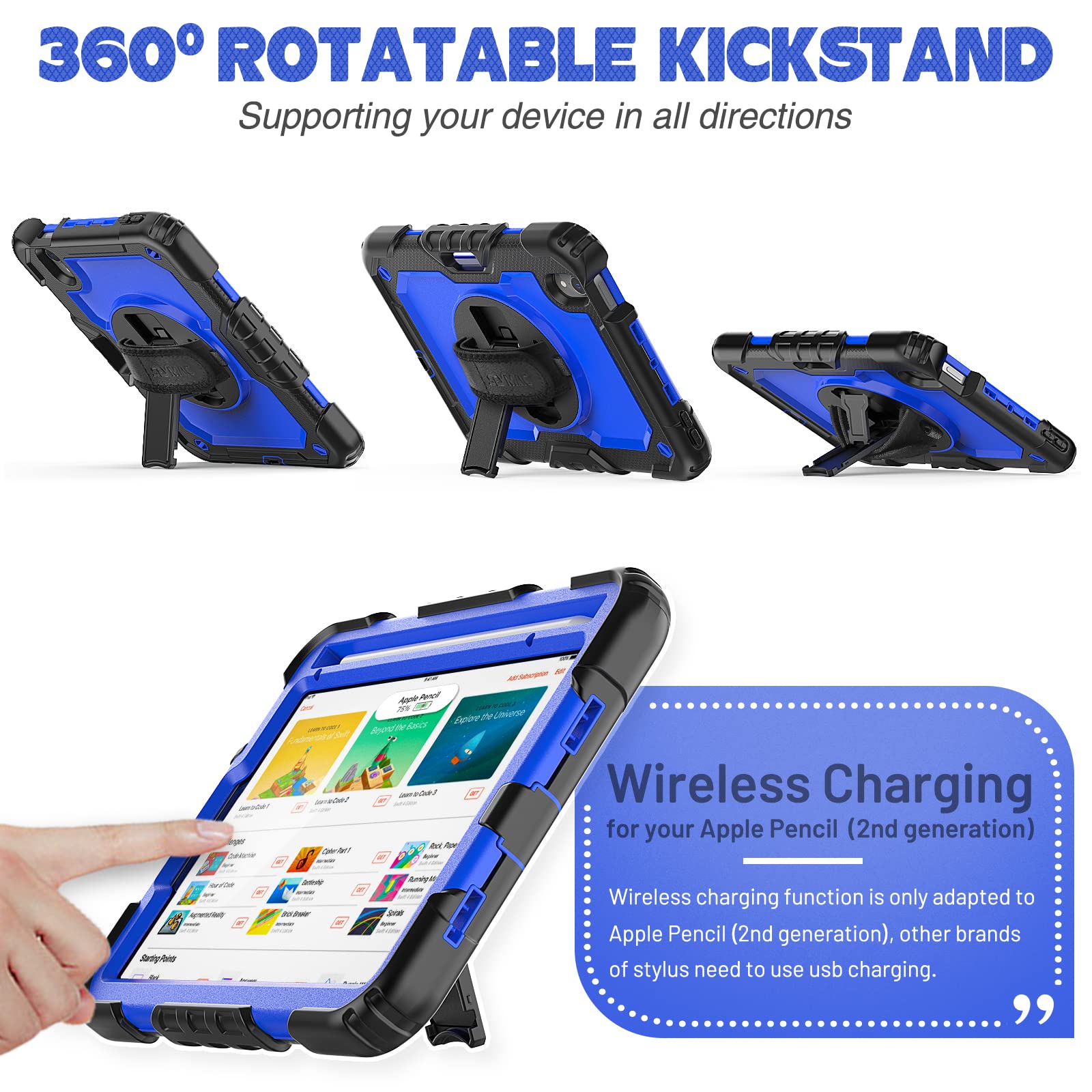Seymac Stock Case For Ipad Mini 6 8.3'' 2021 With Screen Protector Pencil Holder [360 Rotating Hand Strap] &Stand, Drop Proof Ca