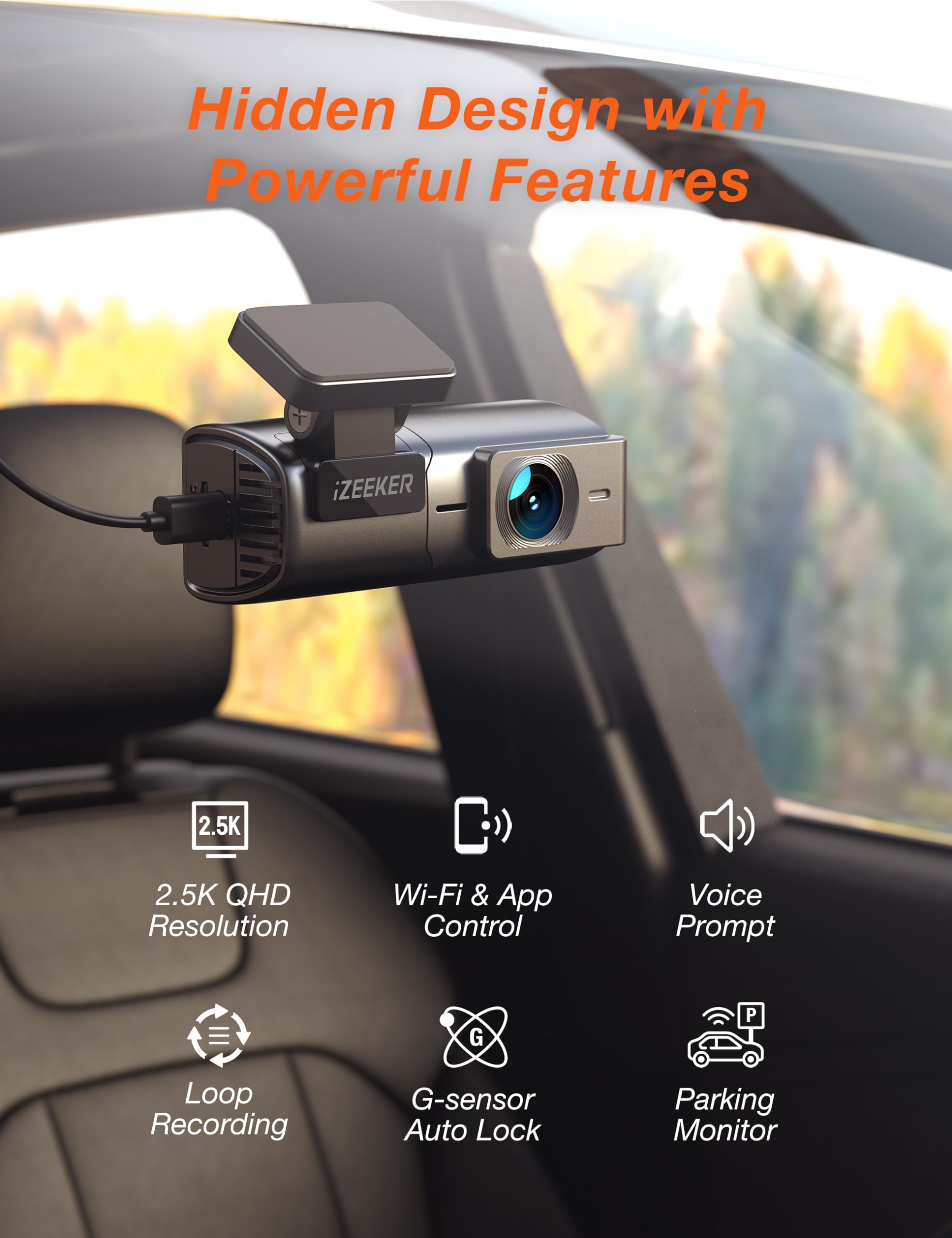 Izeeker 2.5K Dash Cam Wifi Dash Camera For Cars, Mini Car Camera 1440P Front Dashcams With App, Free 32Gb Card, Night Vision, Wd