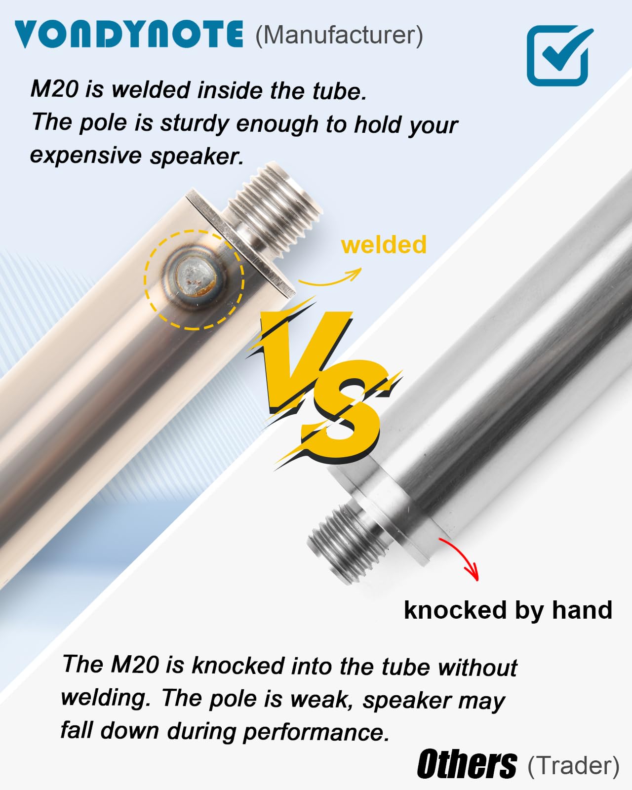 Vondynote Set Of 2 Speaker Pole For Subwoofer Height Adjustable Fits M20 Threaded Mount And 35Mm Mount Speaker Extender