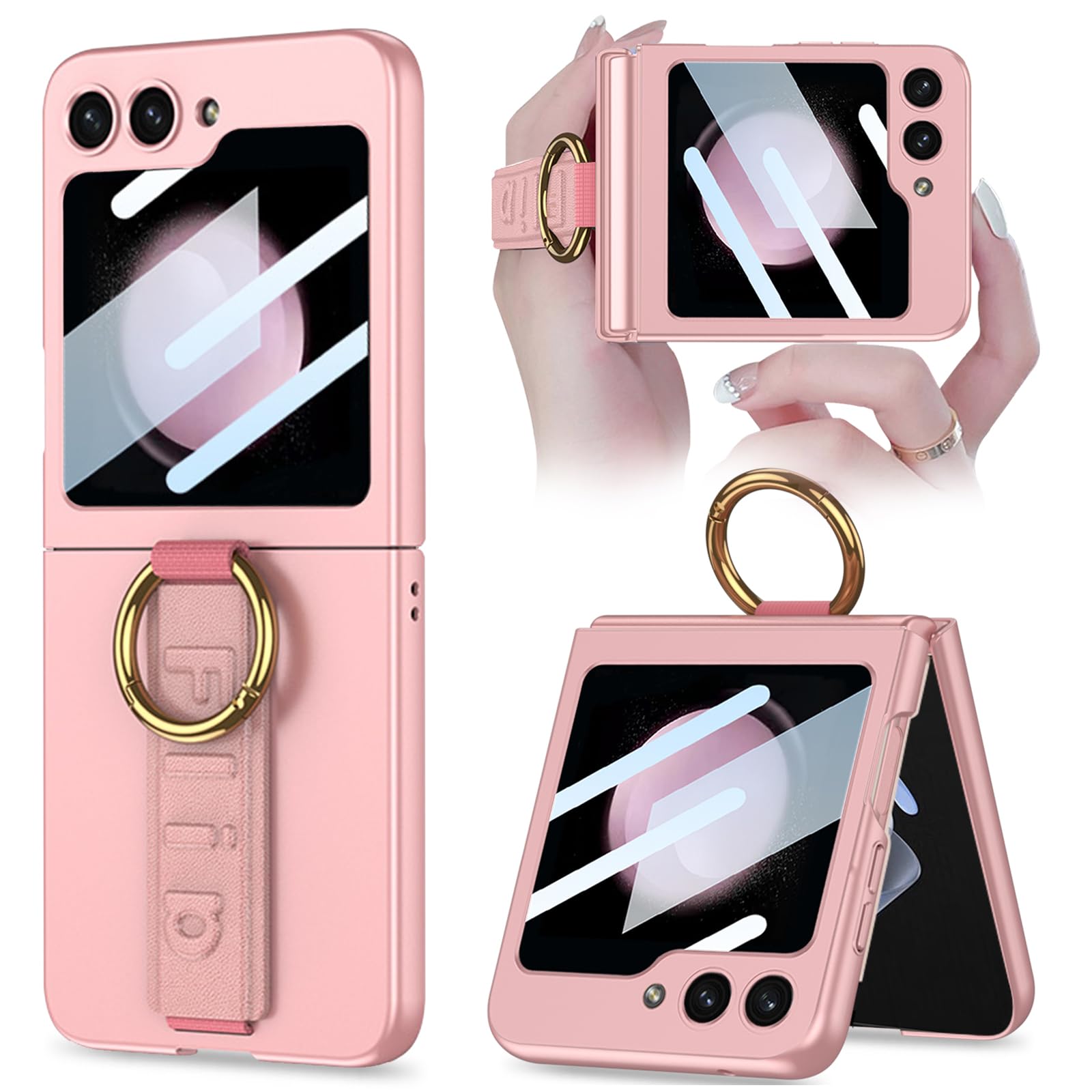 NINKI Cute Cover for Samsung Galaxy Z Flip 6 Case with Screen Protector & Strap,Shockproof Thin Ring Holder Grip for Samsung Z F