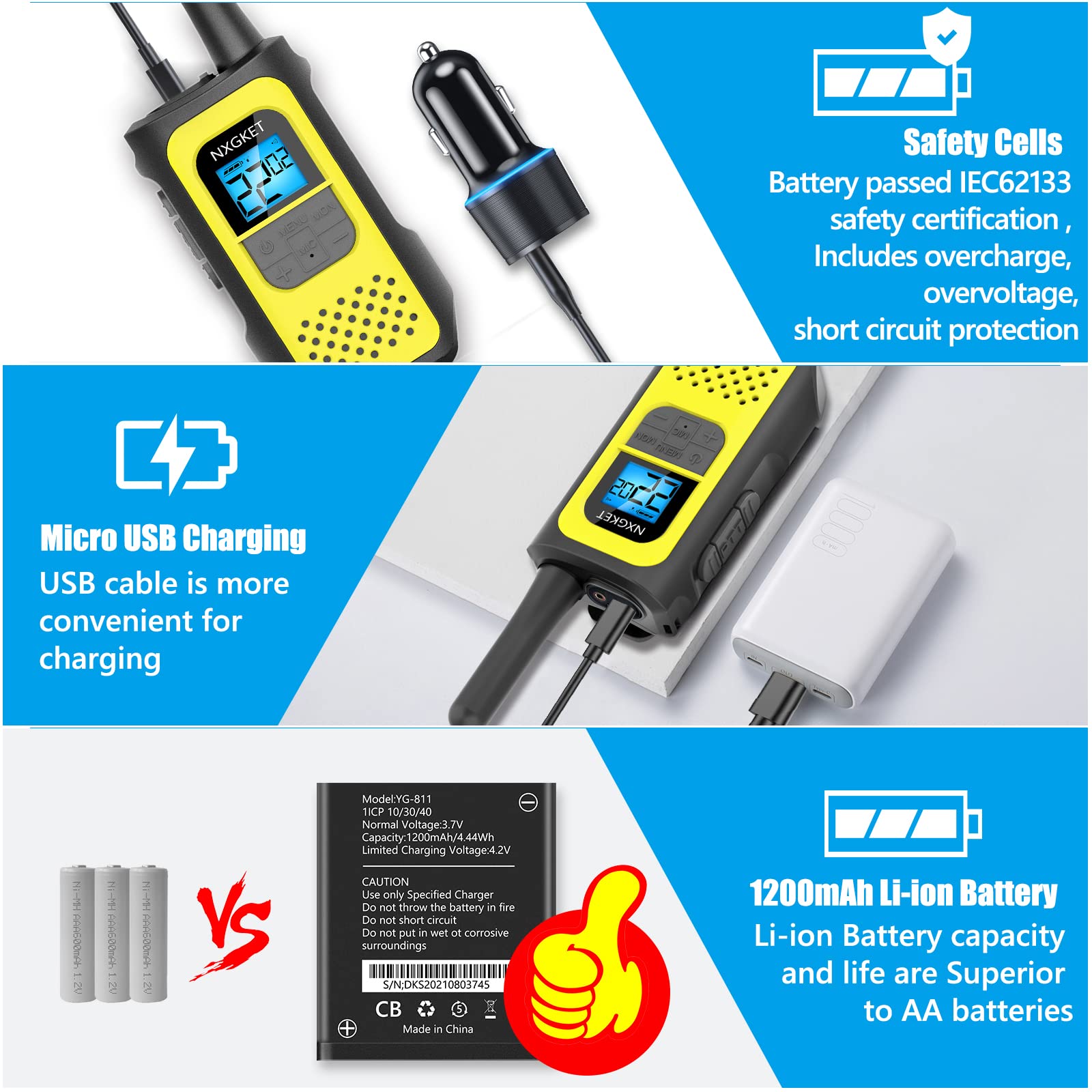 Walkie Talkies, Nxgket Walkie Talkies For Adults Long Range 4 Pack, 22 Frs Channels Two Way Radios Vox, Walky Talky Rechargeable