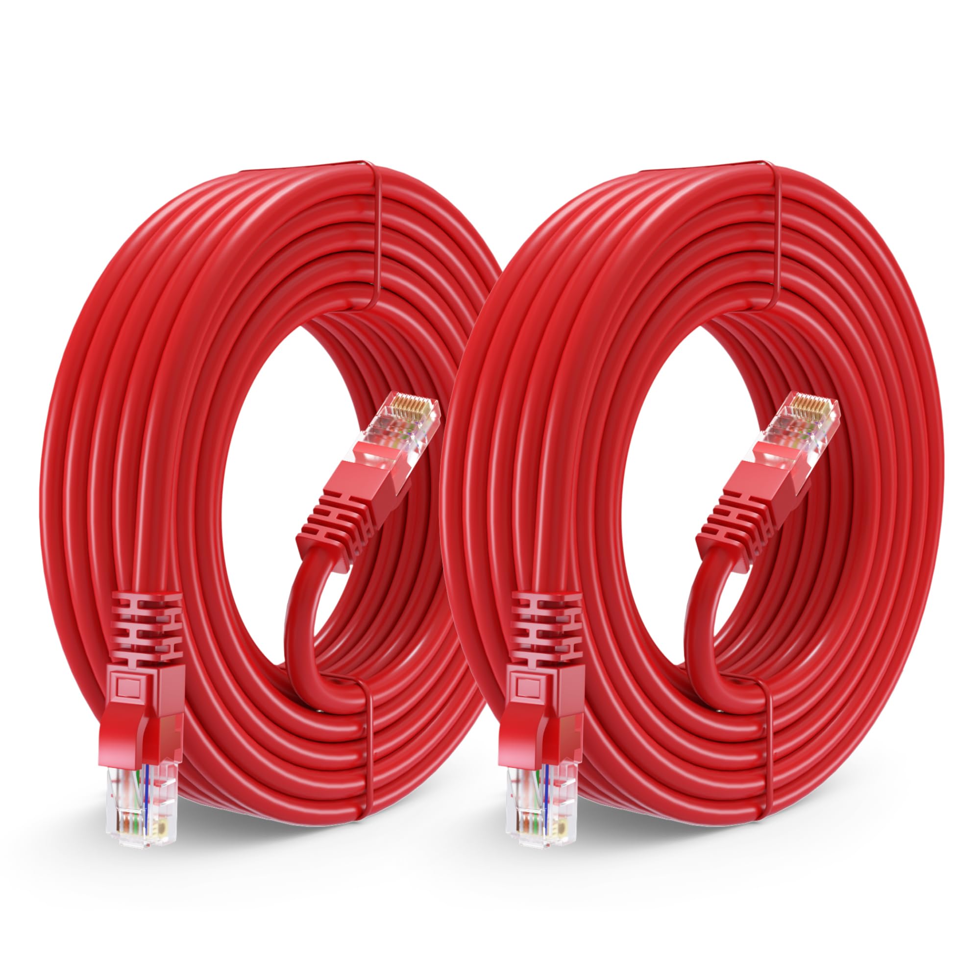 Maximm Cat 6 Ethernet Cable 25 Ft (2 Pack)   High Speed Lan Cable, Internet Cable, Patch Cable, And Network Cable   Utp, 10Gbps, 550Mhz Cat6 Cable   Red
